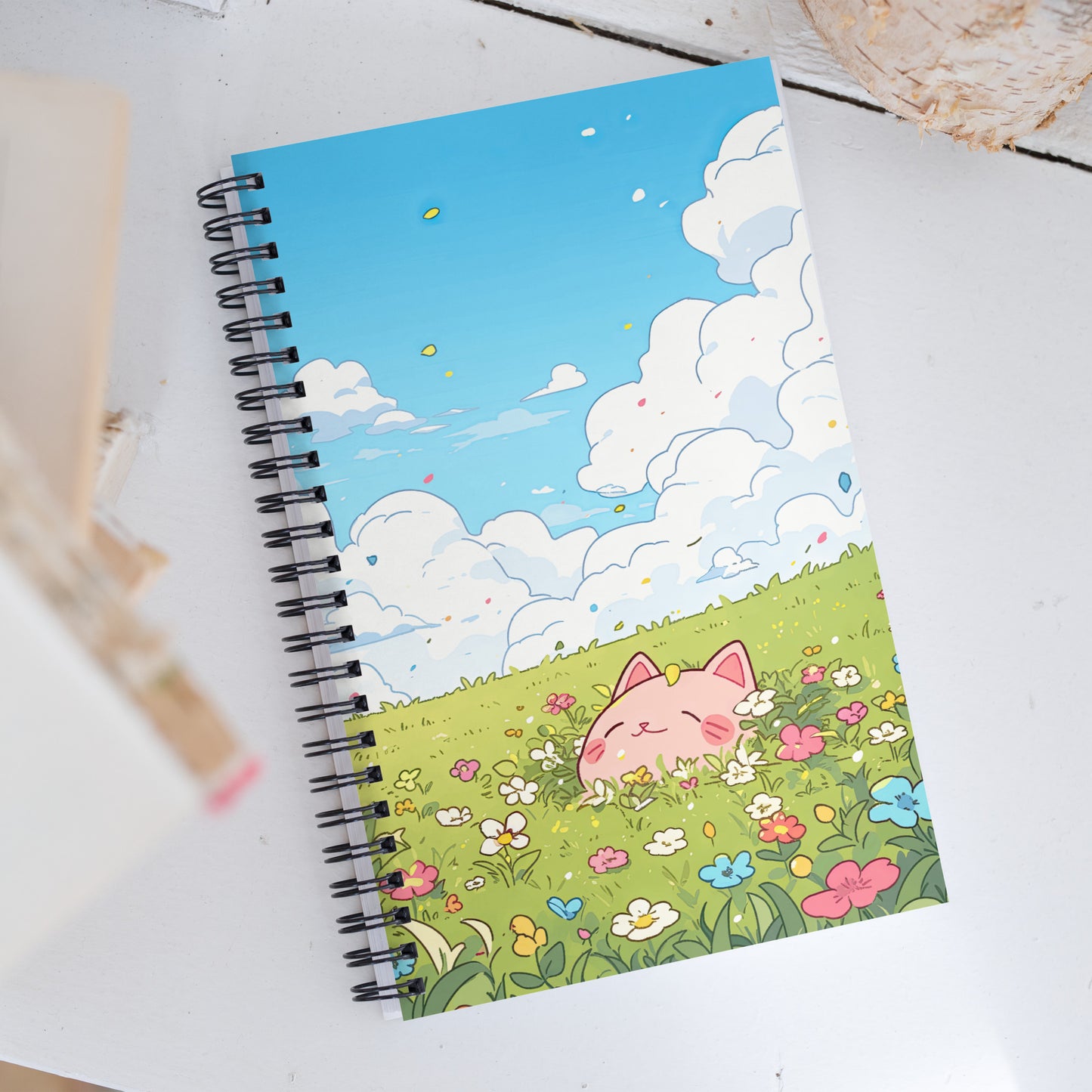 Kawaii Neko Cute Spring Pink Cat Anime Drawing Notebook