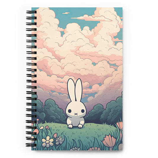 Kawaii Small Anime Rabbit Sunset Spring Field Drawing Notebook