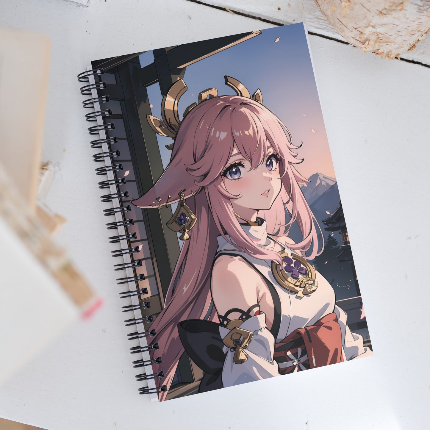 Kawaii Yae Miko Genshin Sunset Anime Drawing Notebook