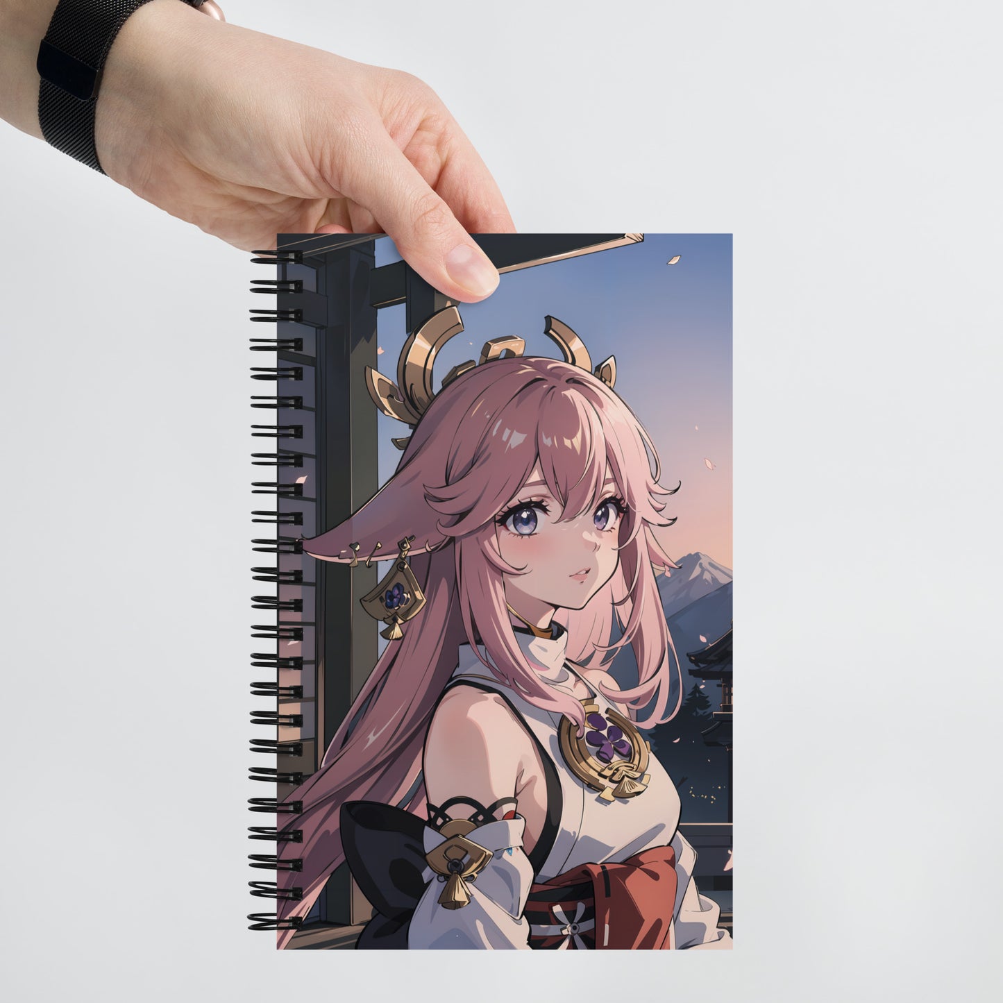 Kawaii Yae Miko Genshin Sunset Anime Drawing Notebook