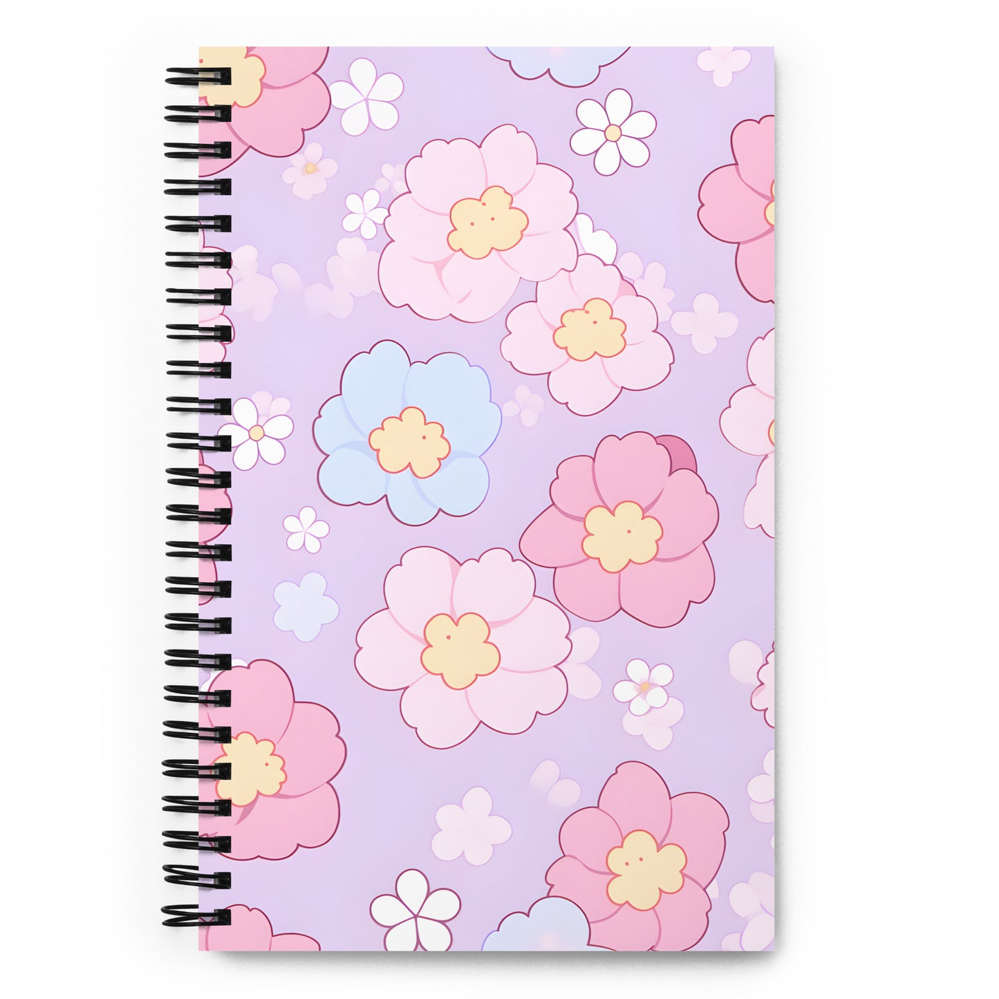 Kawaii Pastel Flowers Drawing Purple Notebook