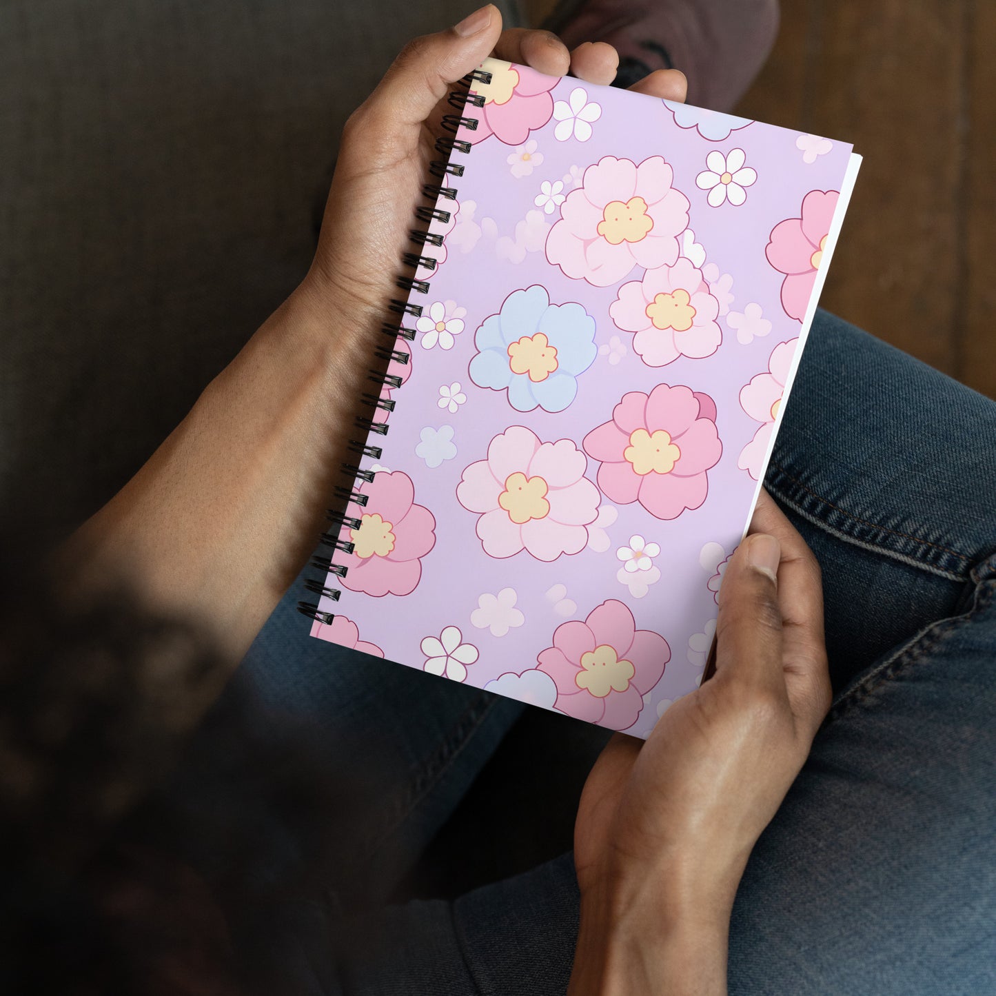 Kawaii Pastel Flowers Drawing Purple Notebook