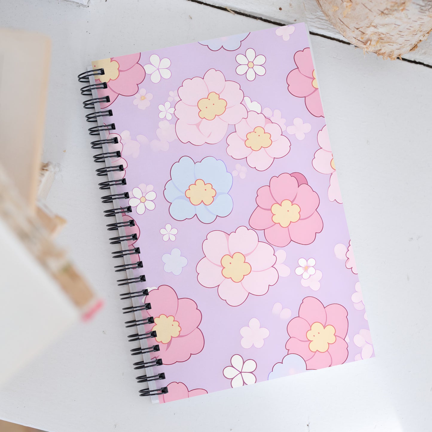 Kawaii Pastel Flowers Drawing Purple Notebook