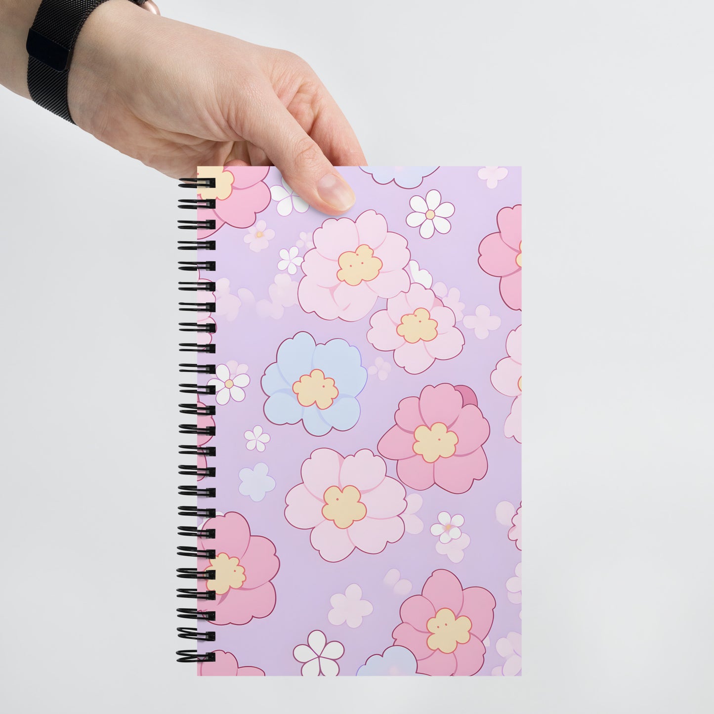 Kawaii Pastel Flowers Drawing Purple Notebook