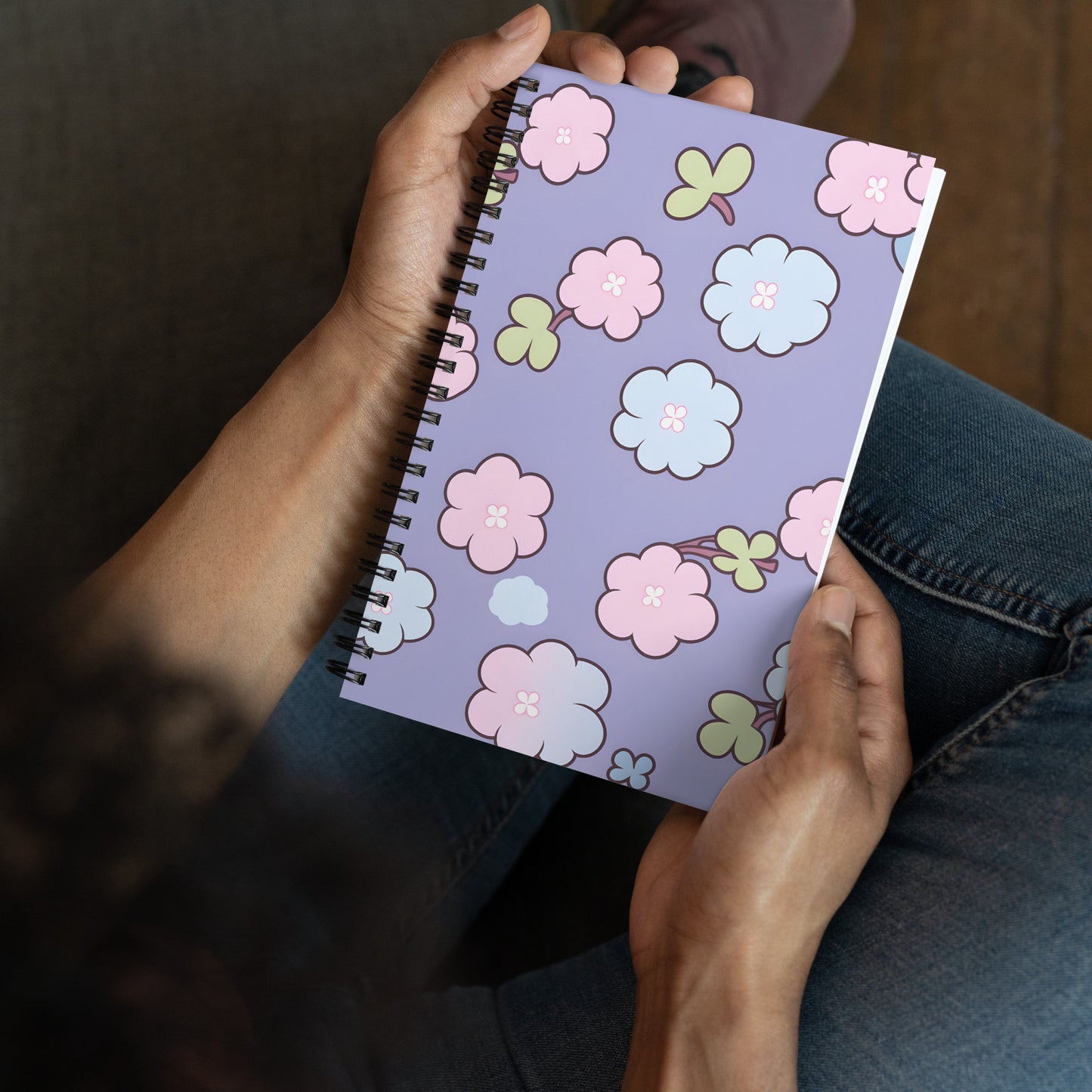 Cute Doodle Colorful Flowers Drawing Purple Notebook