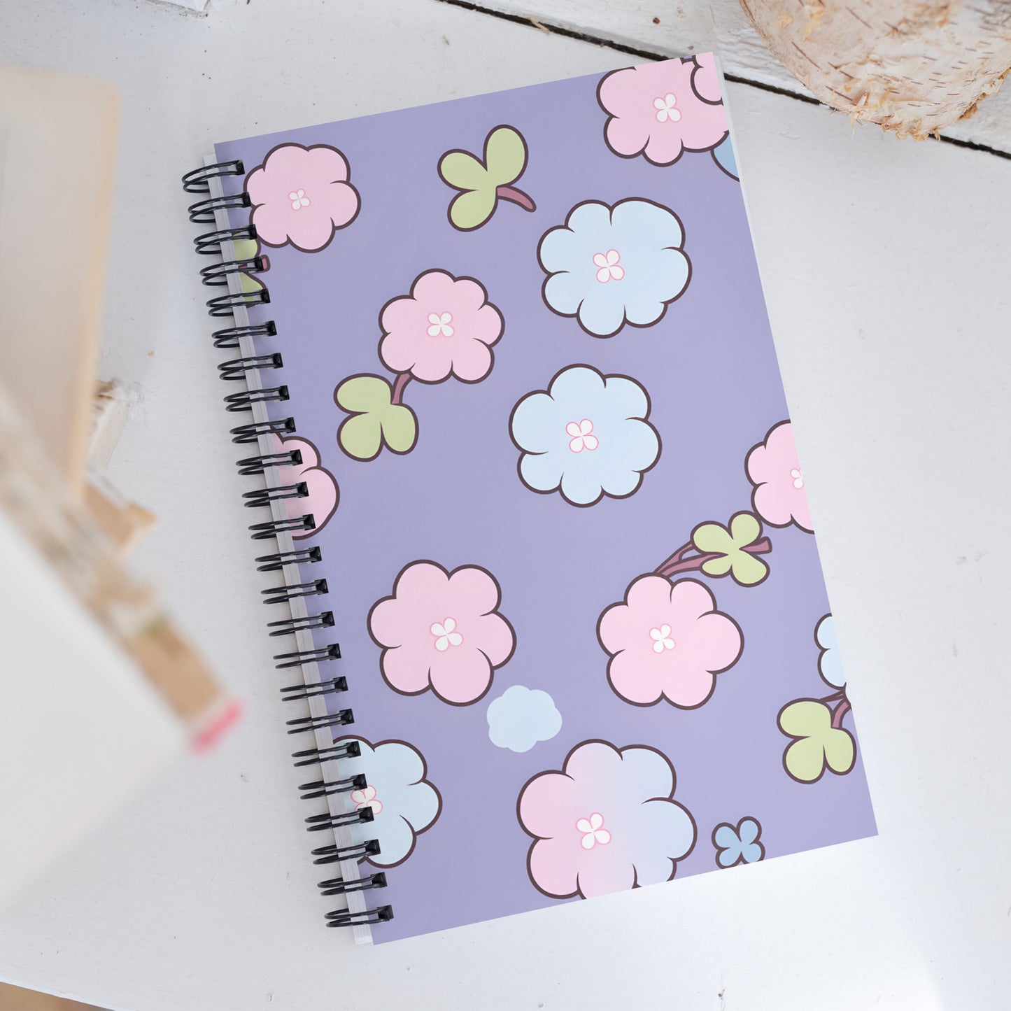 Cute Doodle Colorful Flowers Drawing Purple Notebook