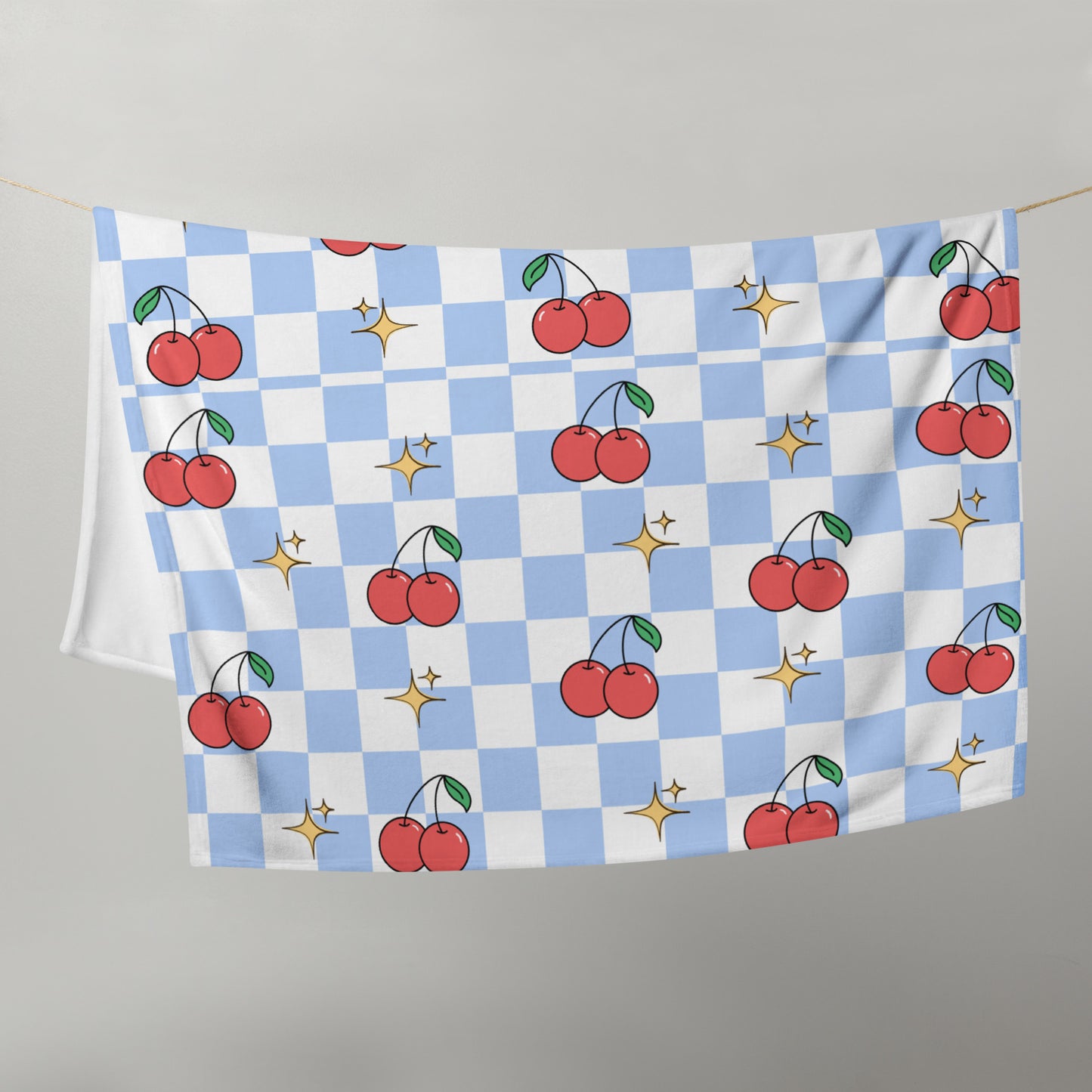 Cute Retro Blue Cherry Checker Y2K 90's Plaid Throw Blanket