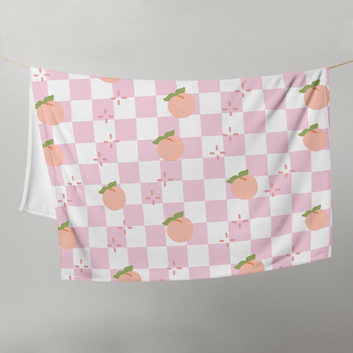 Cute Retro Pink Peach Checker Y2K 90's Plaid Throw Blanket