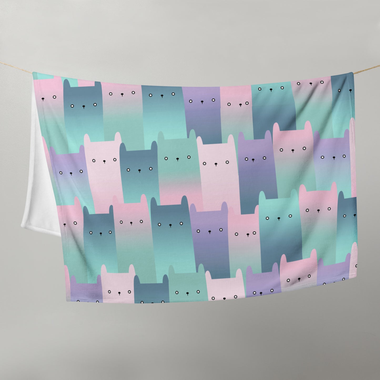 Adorable Gradient Pink Spooky Cartoon Cat Pastel Soft Throw Blanket