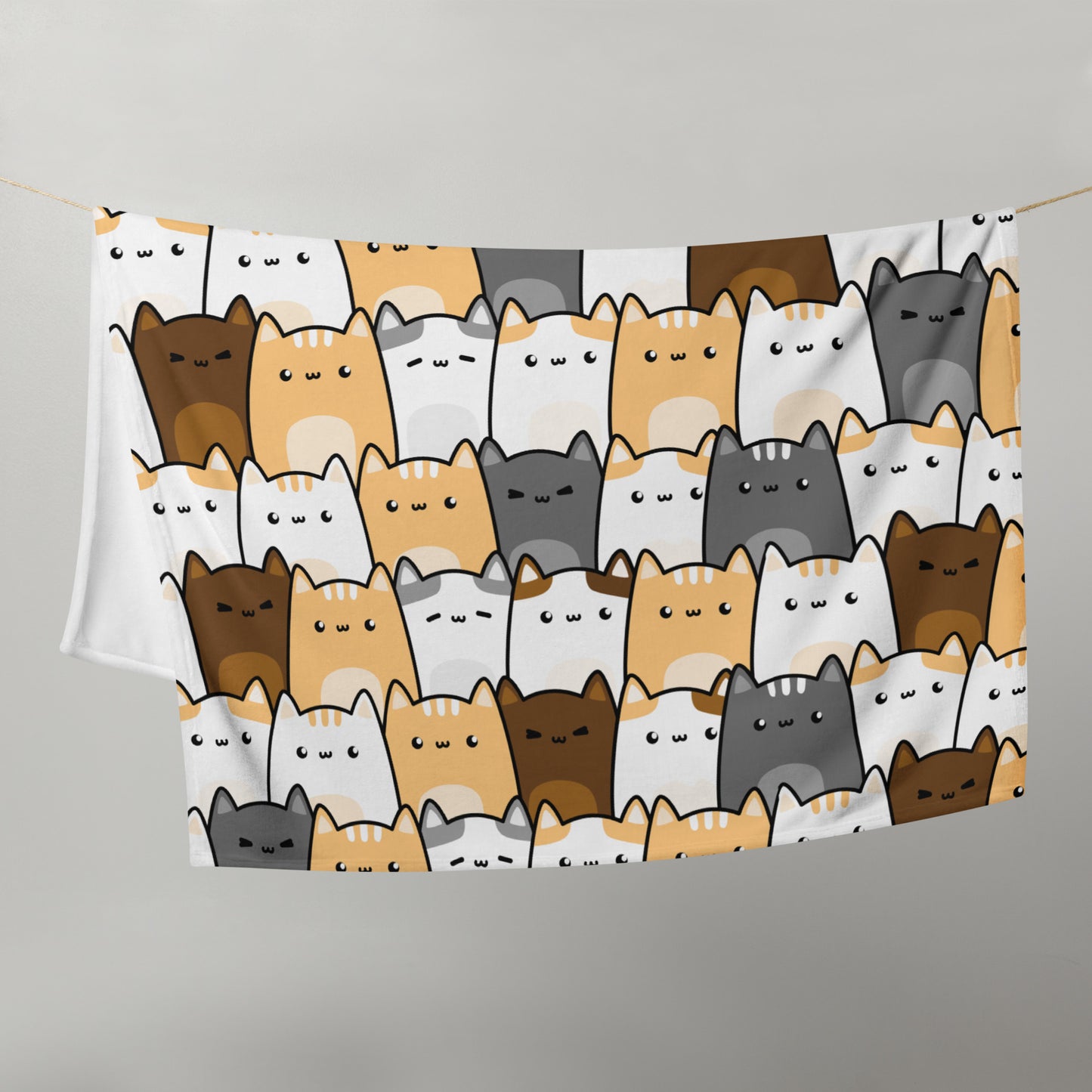 Kawaii Brown Cat Cartoon Pattern Neko Anime Soft Throw Blanket