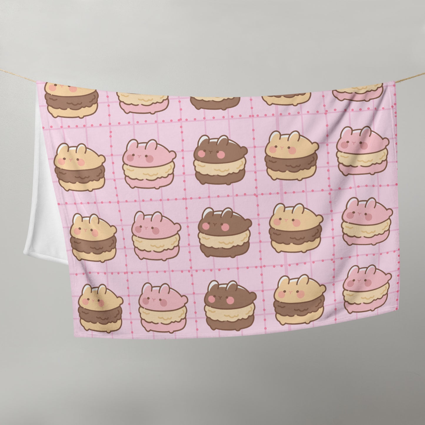 Kawaii Three Macaron Anime Cartoon Dessert Cute Pink Throw Blanket