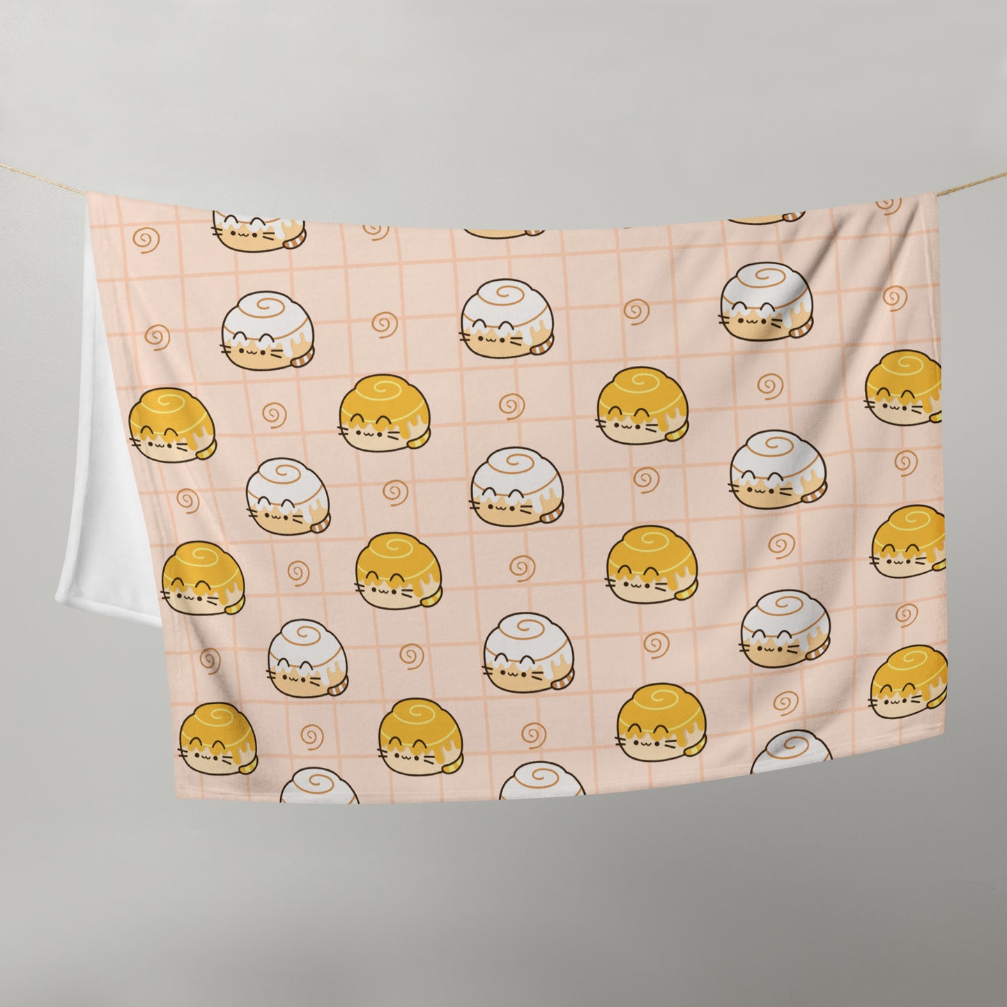 Adorable Cinnamon Roll Cat Cartoon Cute Soft Yellow Throw Blanket