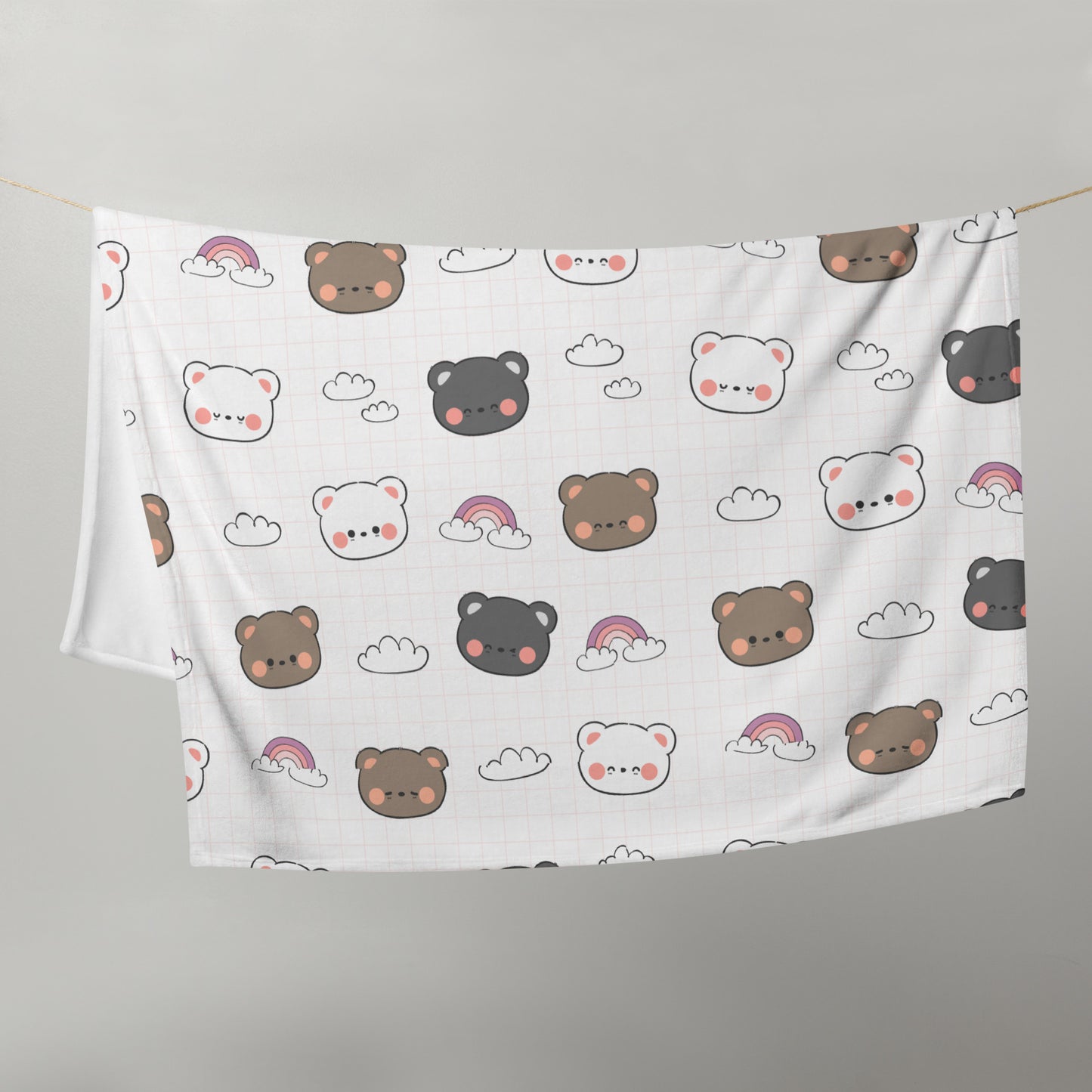 Kawaii Korean Cartoon Bear Soft Cute White Throw Blanket