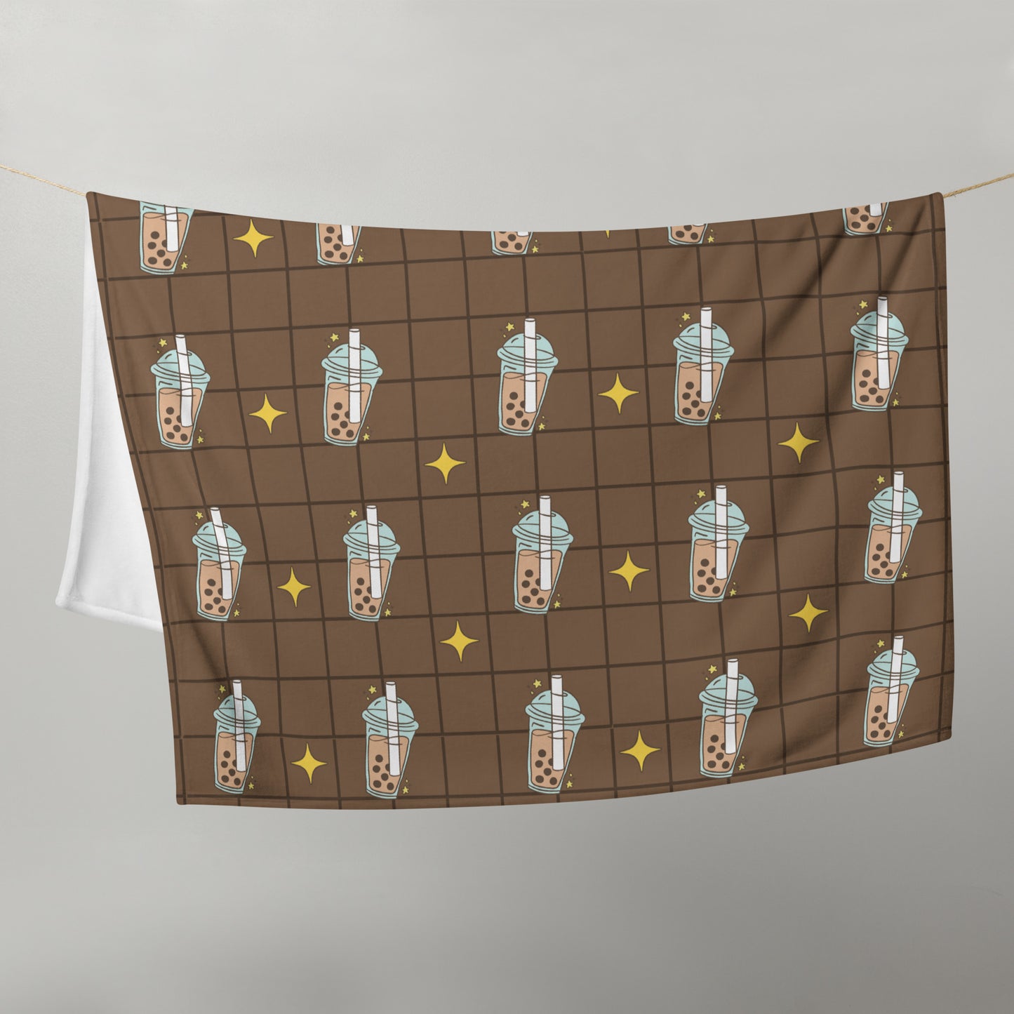 Cute Brown Boba Tea Kawaii Soft Y2K Throw Blanket