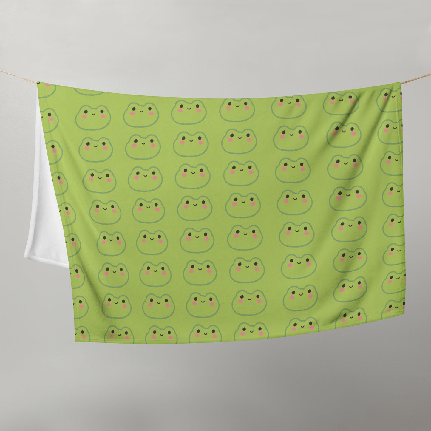 Cute Green Korean Cartoon Frog Pattern Kawaii Soft Throw Blanket