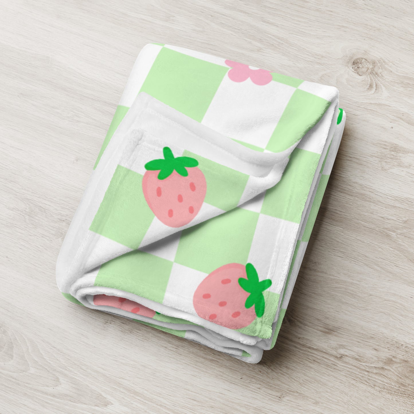 Cute Retro Green Pink Strawberry Checker Y2K 90's Plaid Throw Blanket