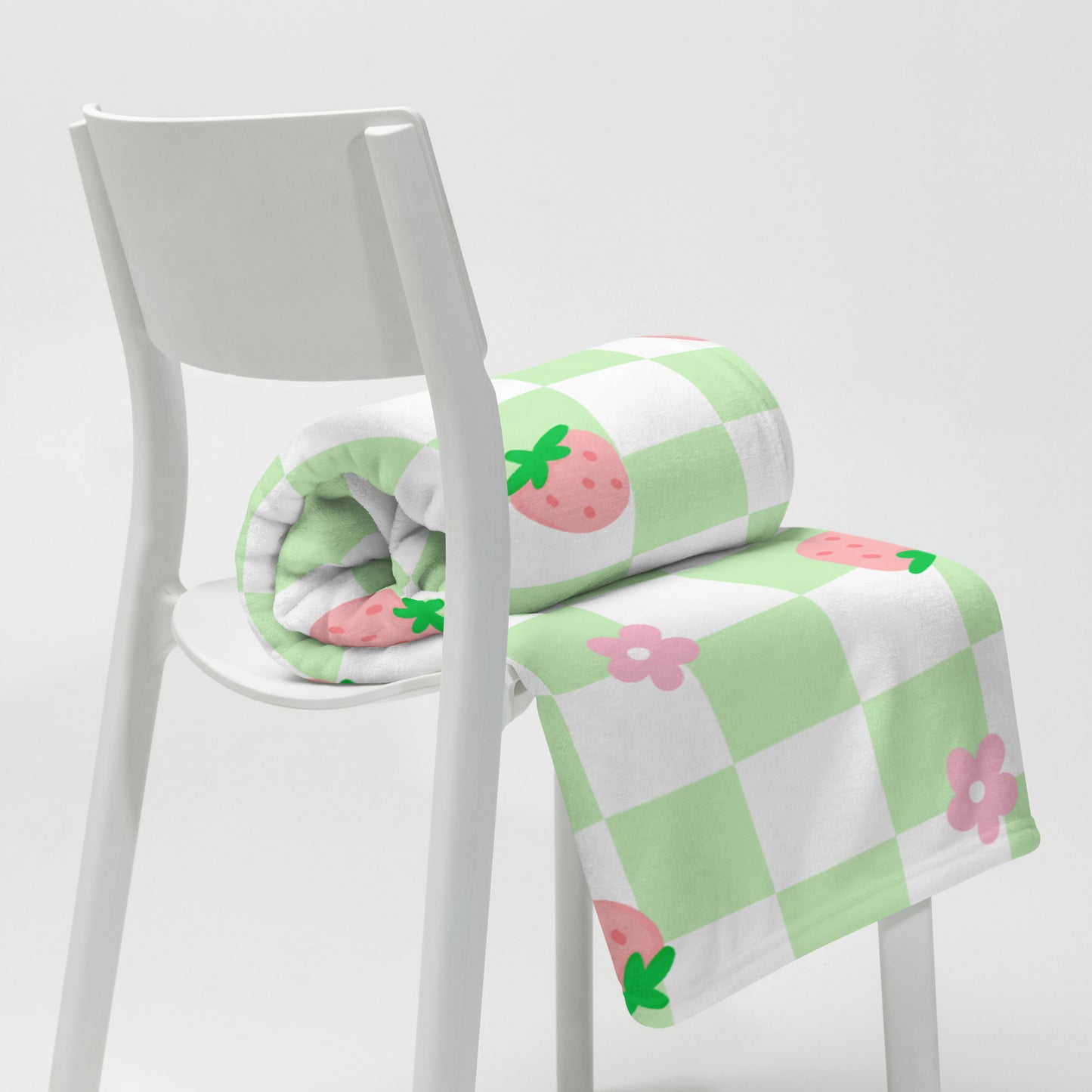 Cute Retro Green Pink Strawberry Checker Y2K 90's Plaid Throw Blanket