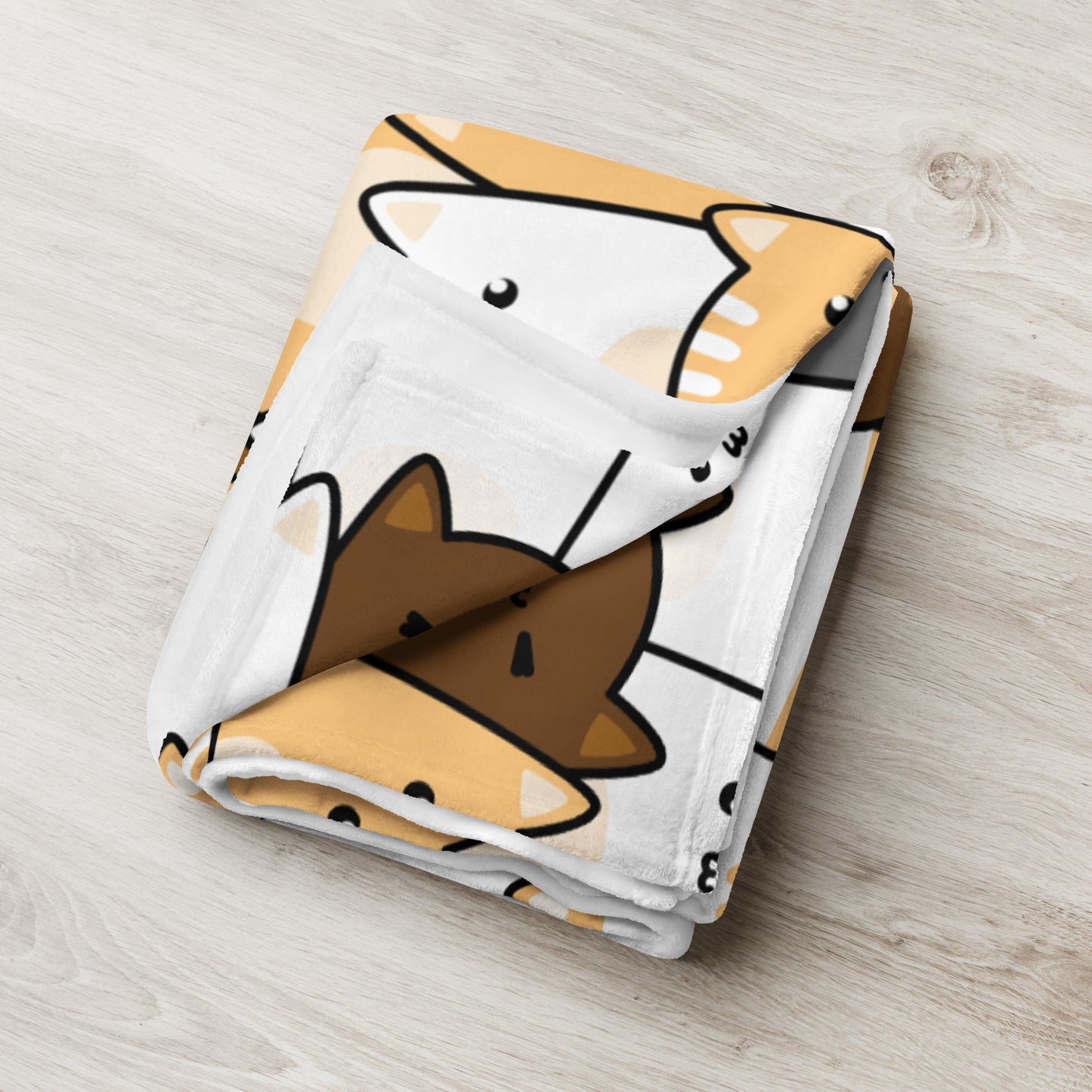 Kawaii Brown Cat Cartoon Pattern Neko Anime Soft Throw Blanket