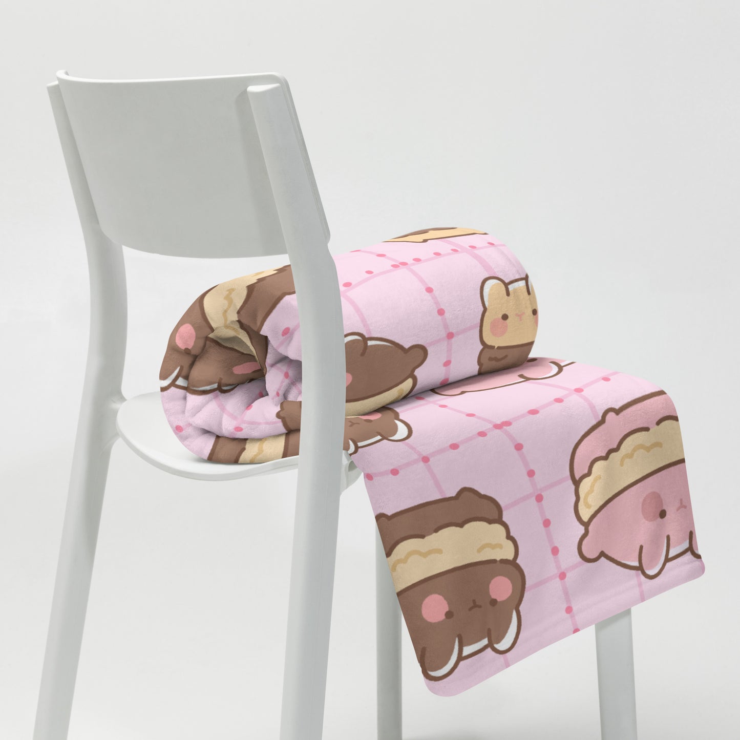 Kawaii Three Macaron Anime Cartoon Dessert Cute Pink Throw Blanket