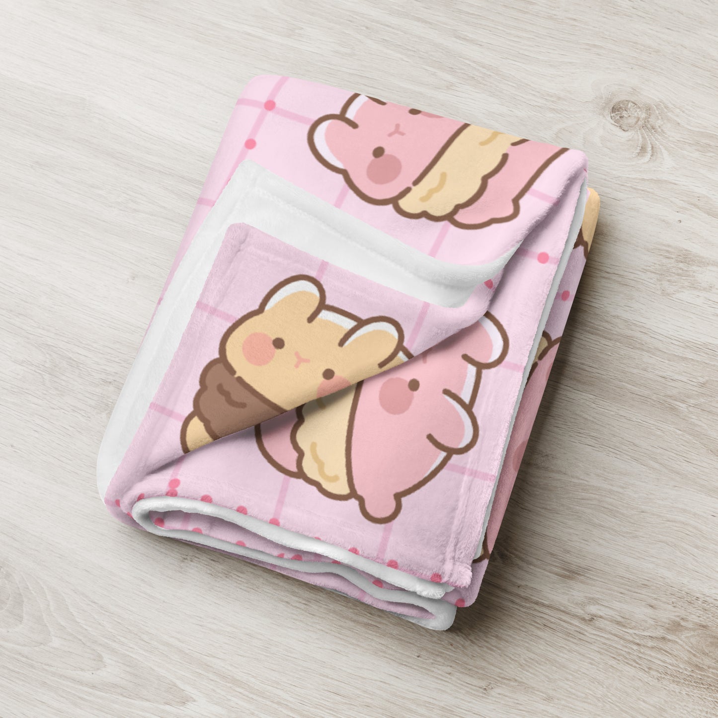 Kawaii Three Macaron Anime Cartoon Dessert Cute Pink Throw Blanket