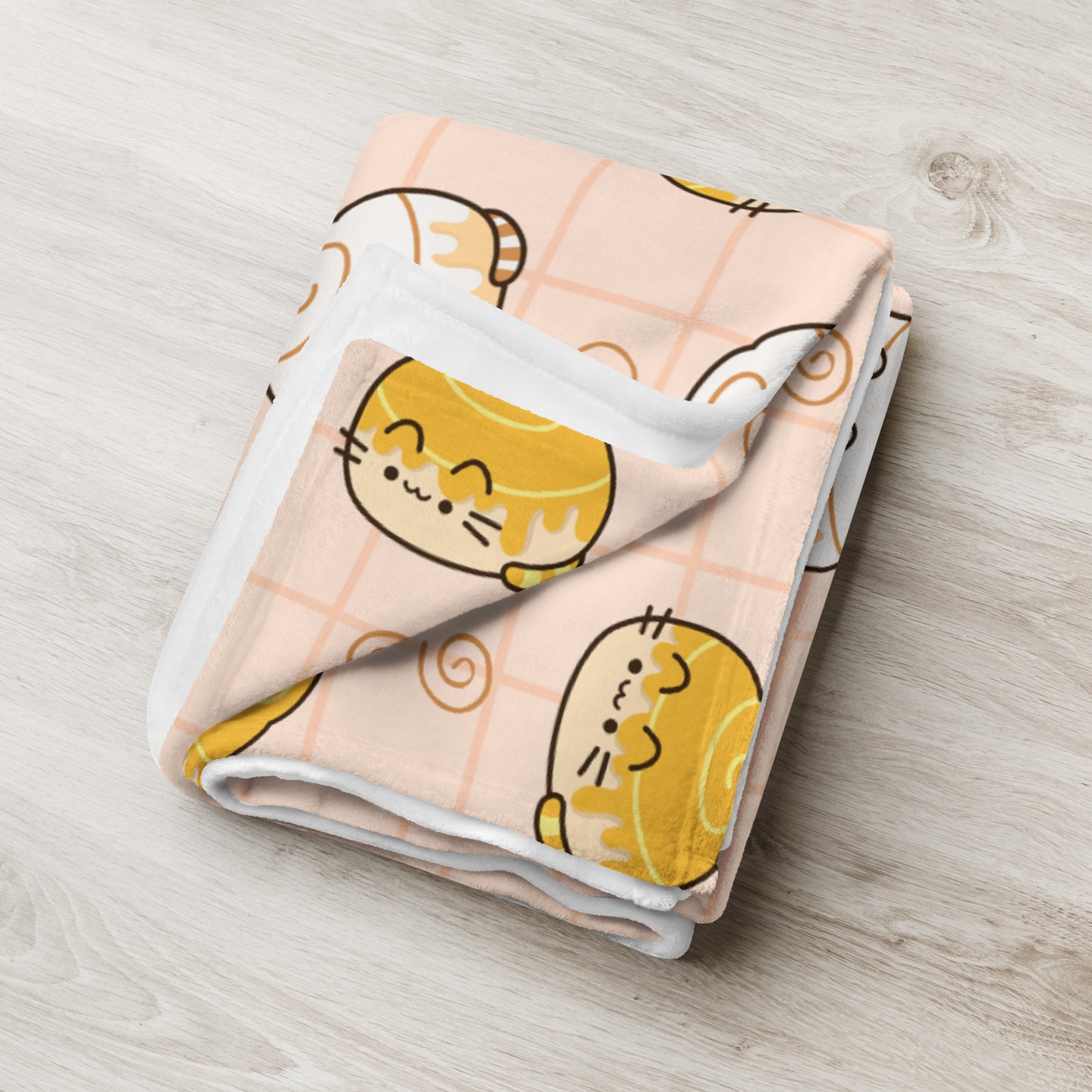 Adorable Cinnamon Roll Cat Cartoon Cute Soft Yellow Throw Blanket