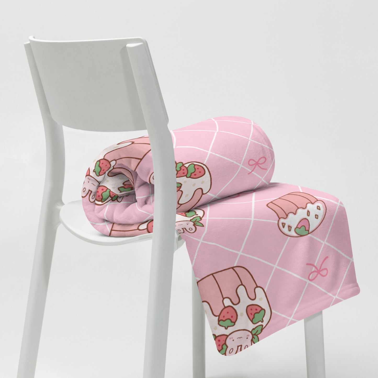 Adorable Cartoon Bunny Pink Strawberry Cake Kawaii Soft Throw Blanket