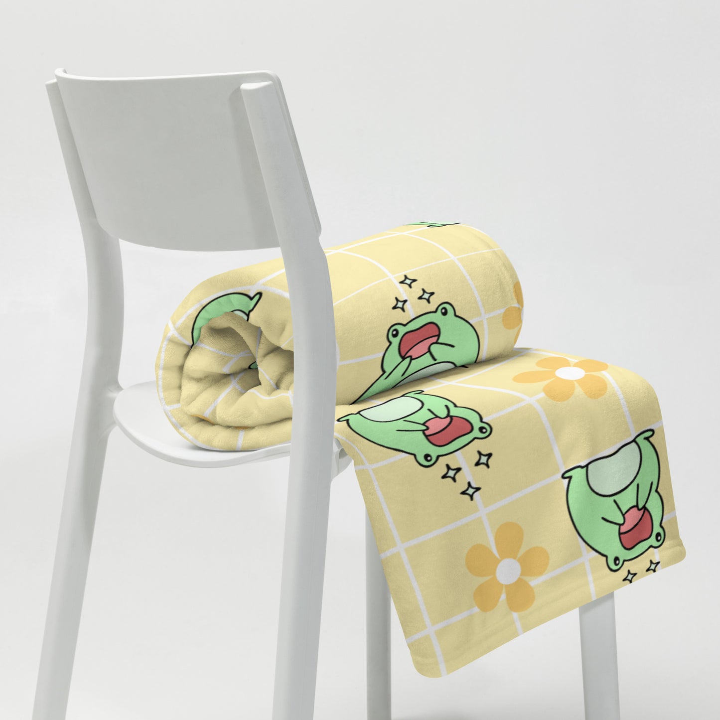 Adorable Happy Frog Kawaii Cartoon Anime Frog Yellow Soft Throw Blanket