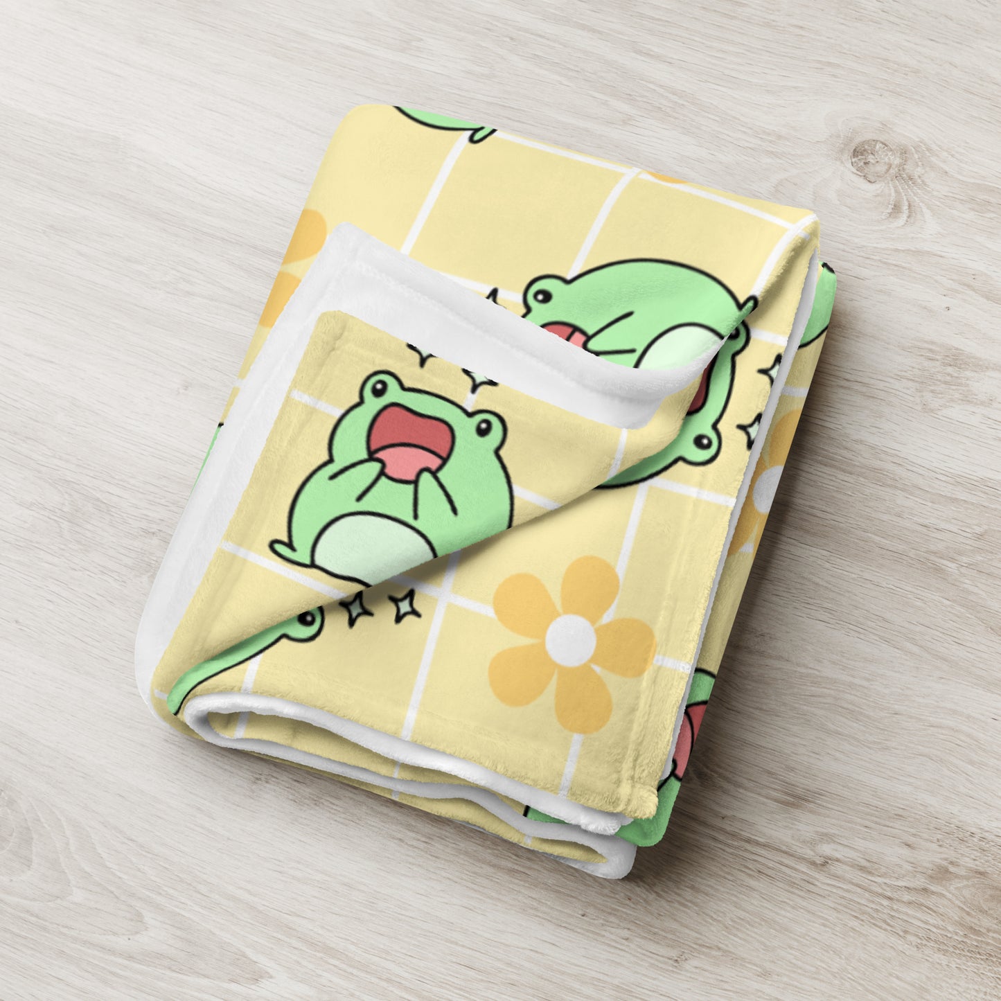 Adorable Happy Frog Kawaii Cartoon Anime Frog Yellow Soft Throw Blanket