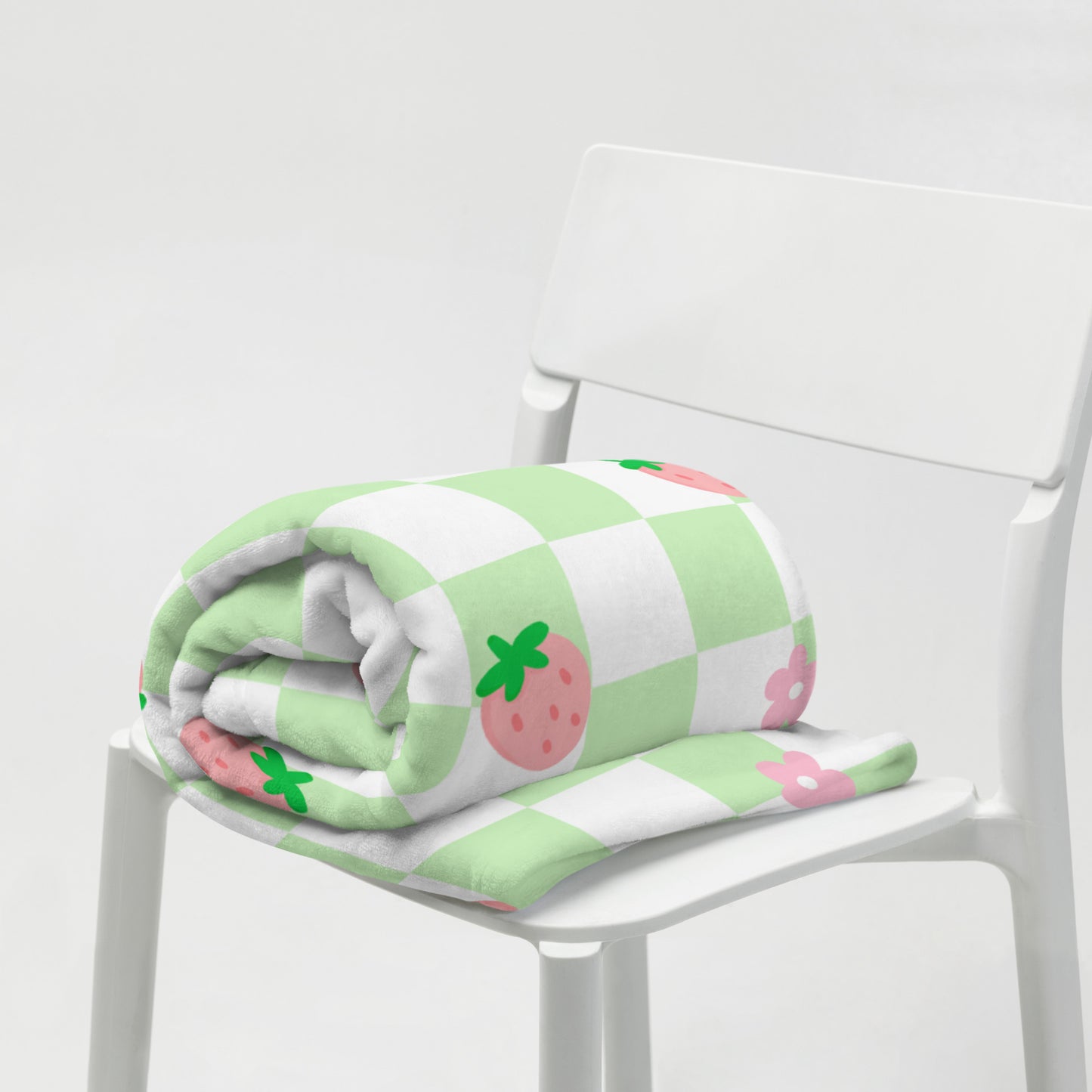 Cute Retro Green Pink Strawberry Checker Y2K 90's Plaid Throw Blanket