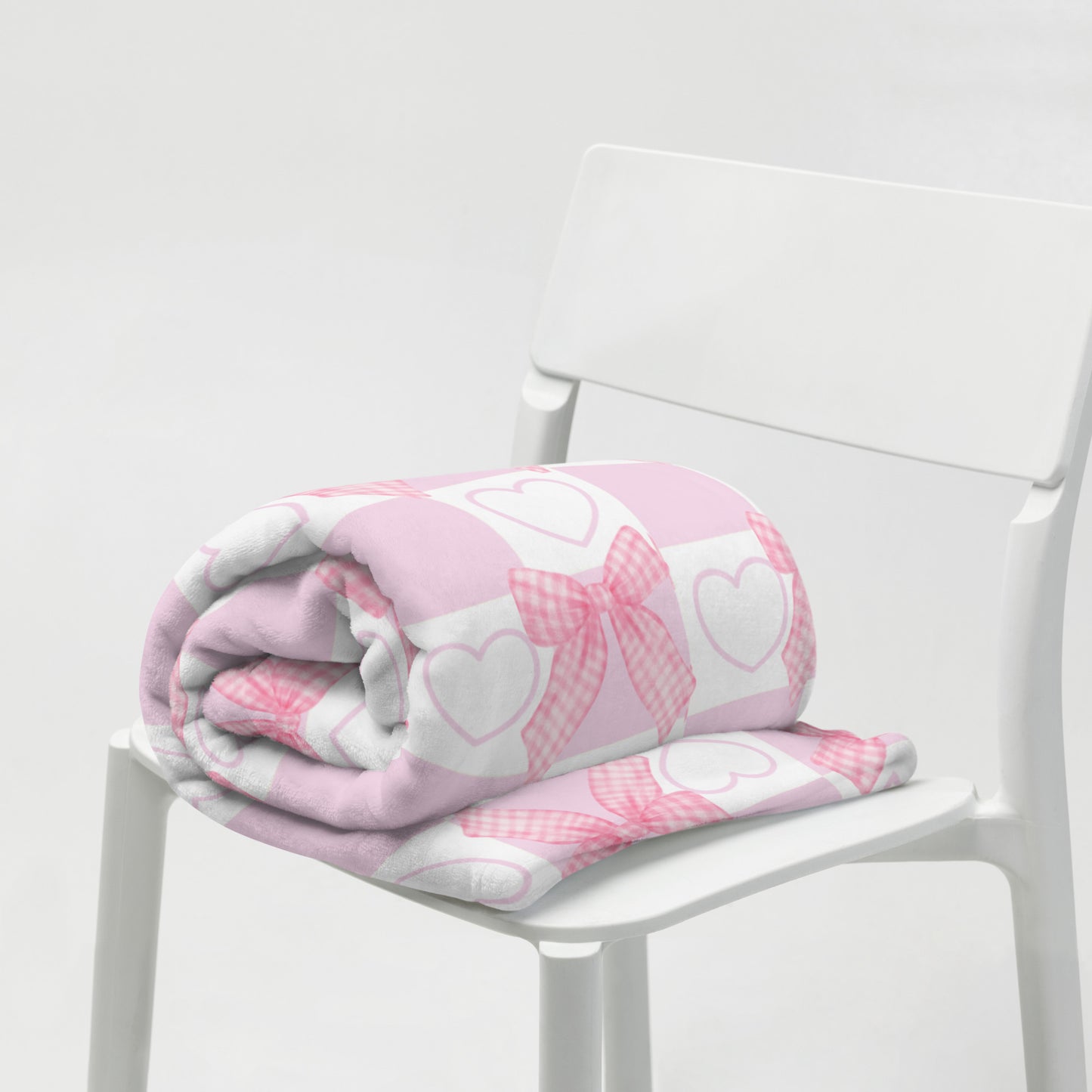 Adorable Kawaii Pink Coquette Bow Hearts Plaid Throw Blanket