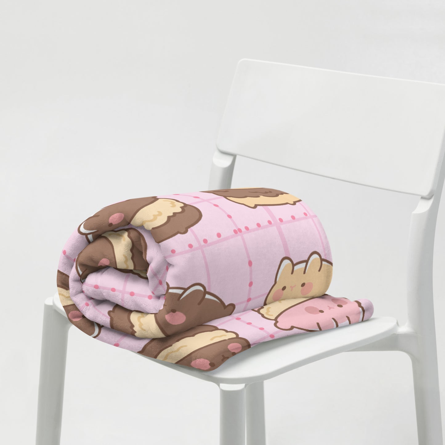 Kawaii Three Macaron Anime Cartoon Dessert Cute Pink Throw Blanket