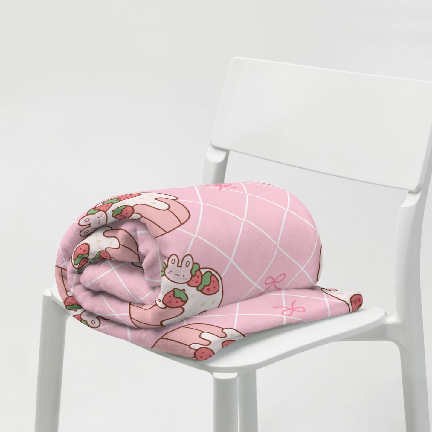 Adorable Cartoon Bunny Pink Strawberry Cake Kawaii Soft Throw Blanket