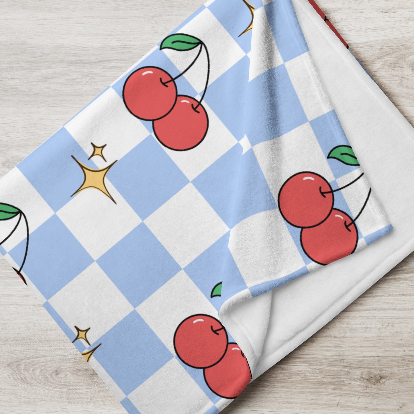 Cute Retro Blue Cherry Checker Y2K 90's Plaid Throw Blanket