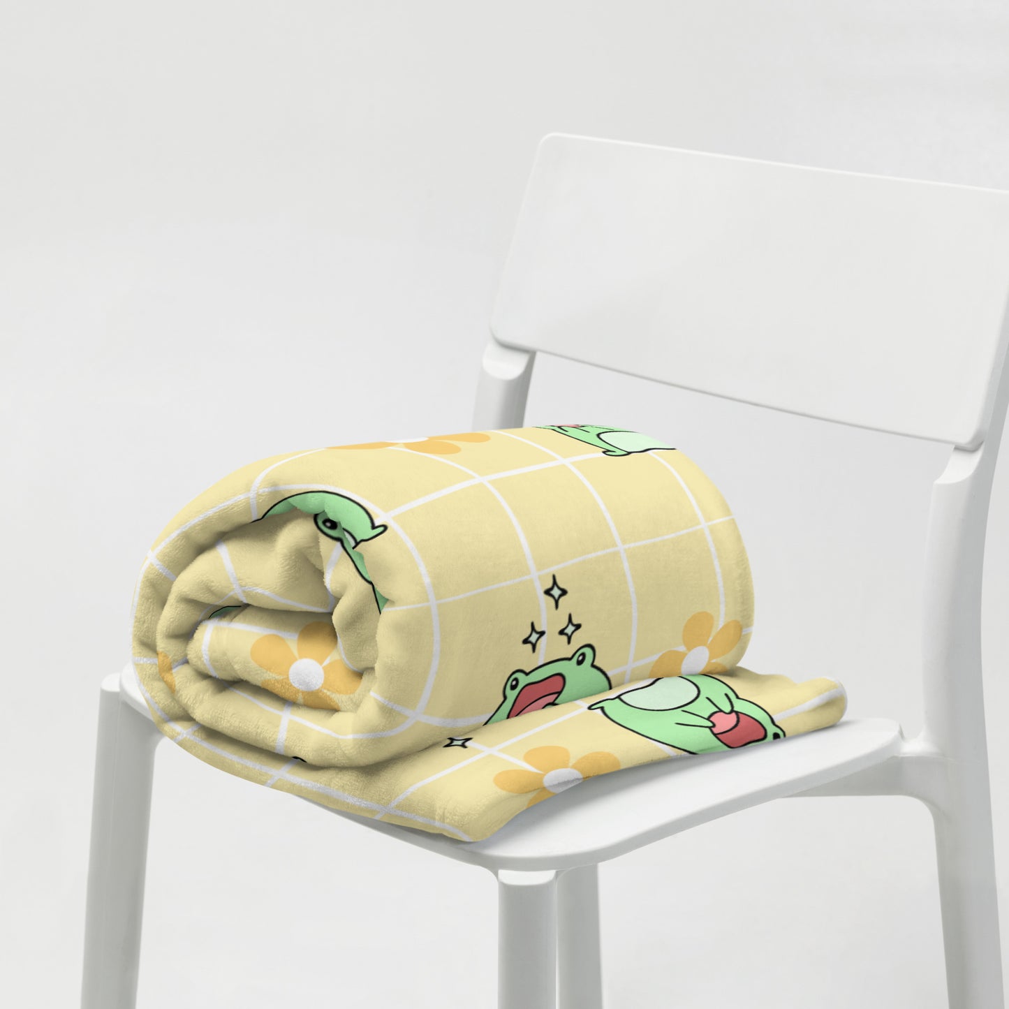 Adorable Happy Frog Kawaii Cartoon Anime Frog Yellow Soft Throw Blanket