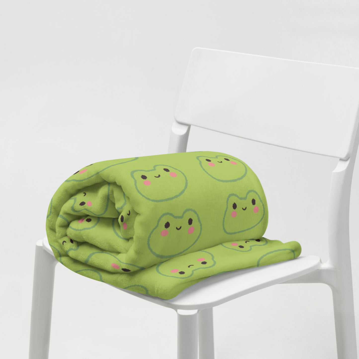 Cute Green Korean Cartoon Frog Pattern Kawaii Soft Throw Blanket