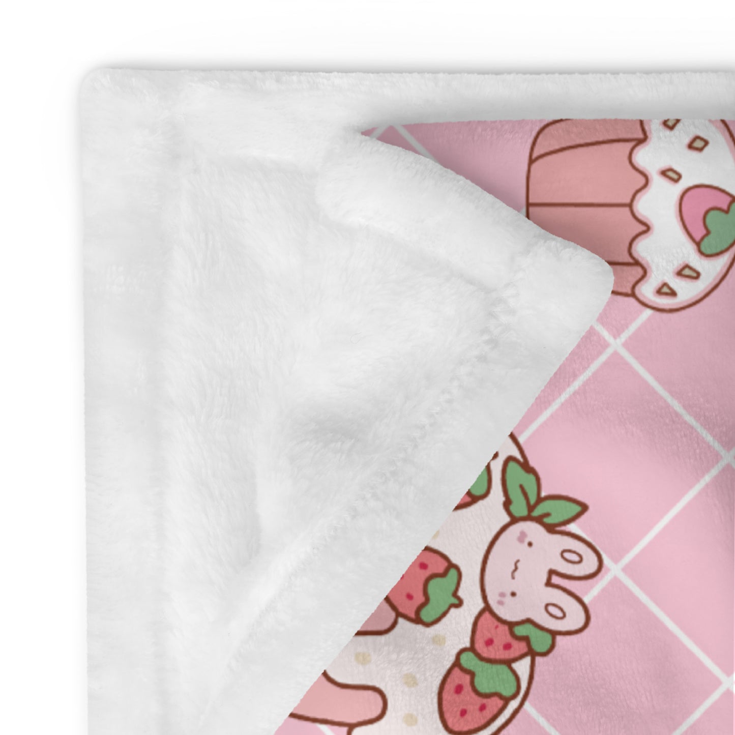 Adorable Cartoon Bunny Pink Strawberry Cake Kawaii Soft Throw Blanket