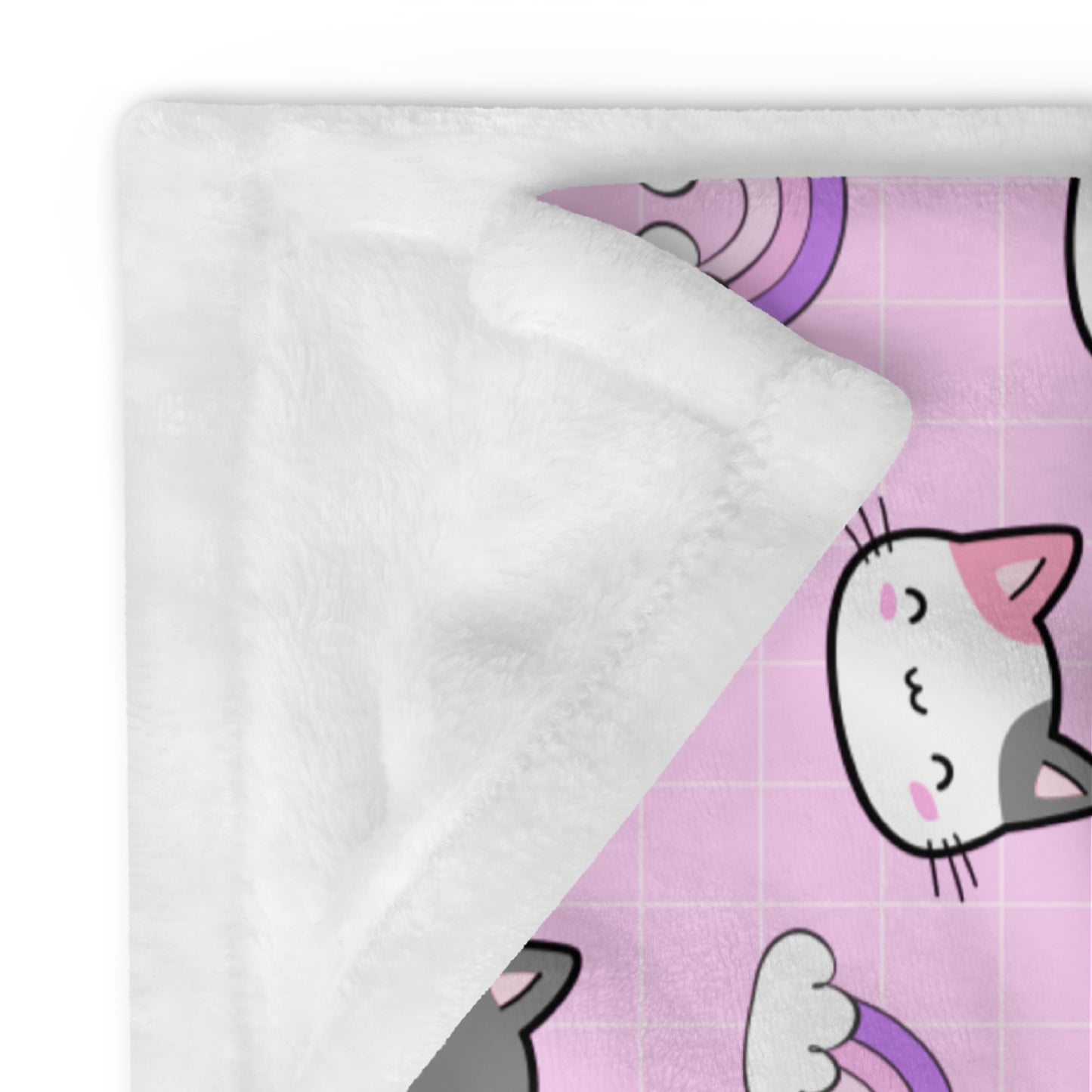 Kawaii Pink Cat Pattern Plaid Soft Throw Blanket