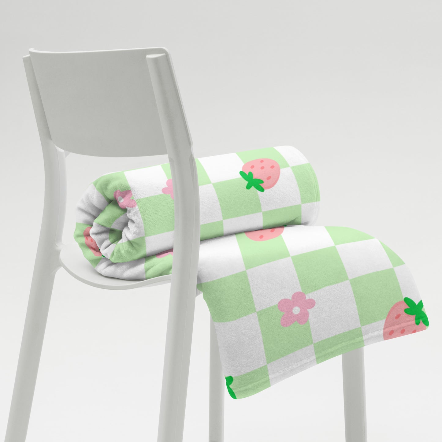 Cute Retro Green Pink Strawberry Checker Y2K 90's Plaid Throw Blanket