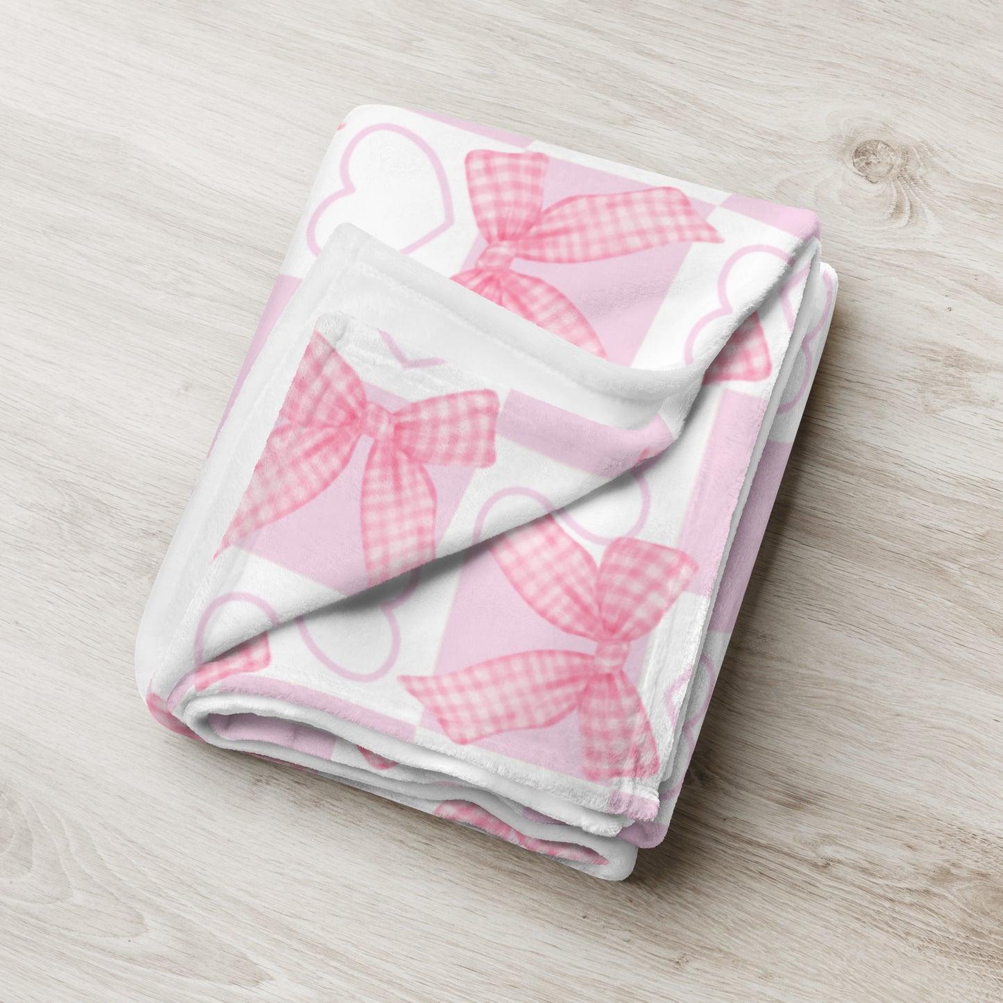 Adorable Kawaii Pink Coquette Bow Hearts Plaid Throw Blanket