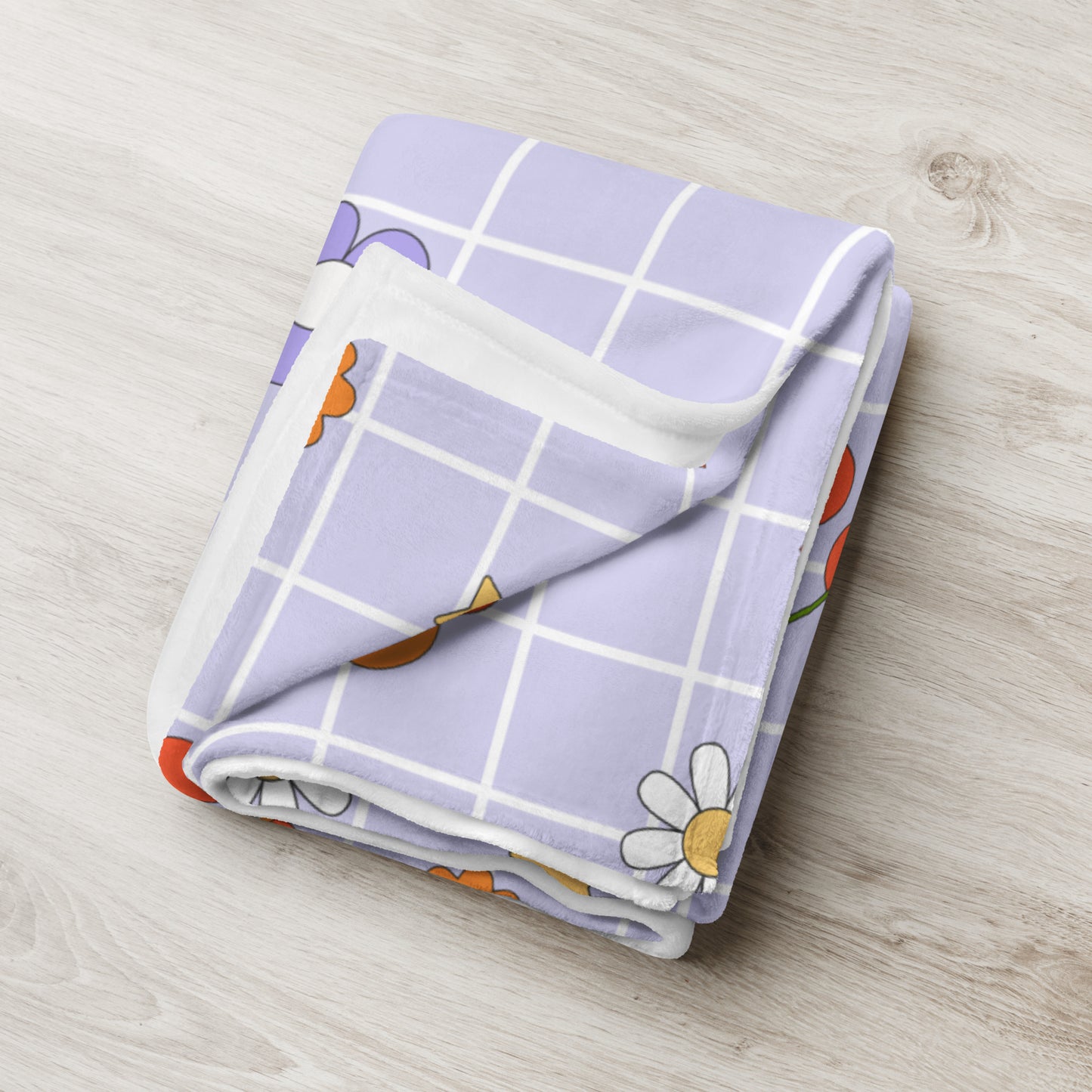 Cute Y2K Retro 90's Purple Checker Plaid Doodle Drawings Throw Blanket