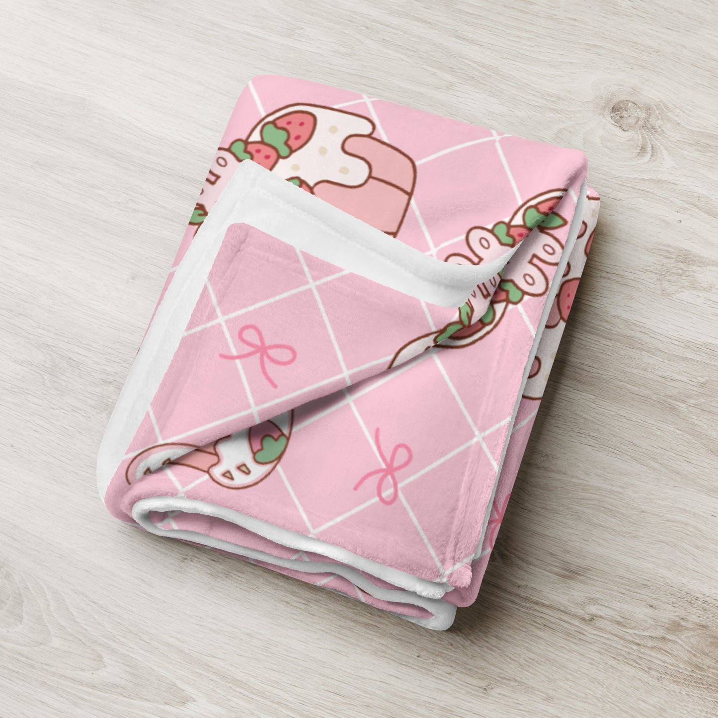 Adorable Cartoon Bunny Pink Strawberry Cake Kawaii Soft Throw Blanket