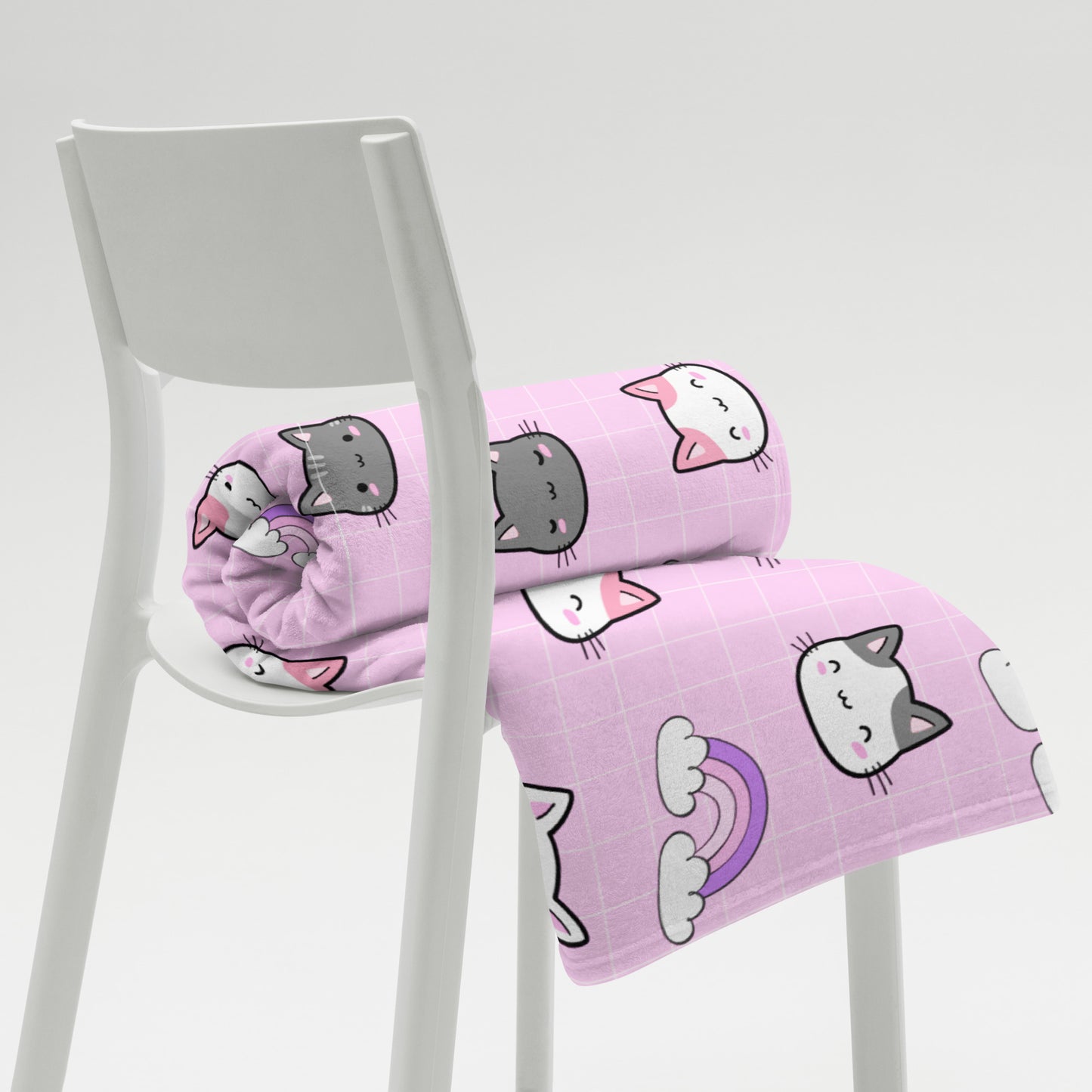 Kawaii Pink Cat Pattern Plaid Soft Throw Blanket