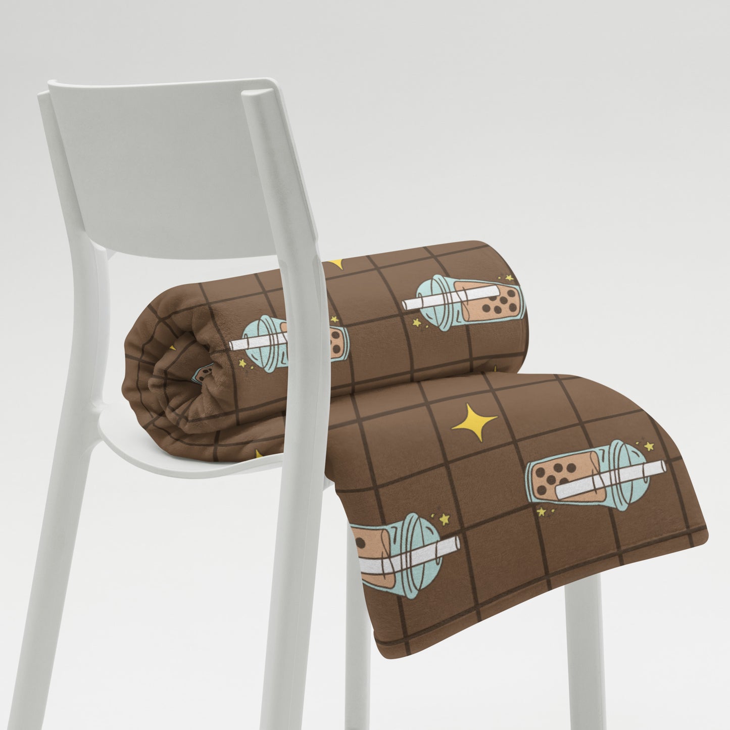 Cute Brown Boba Tea Kawaii Soft Y2K Throw Blanket