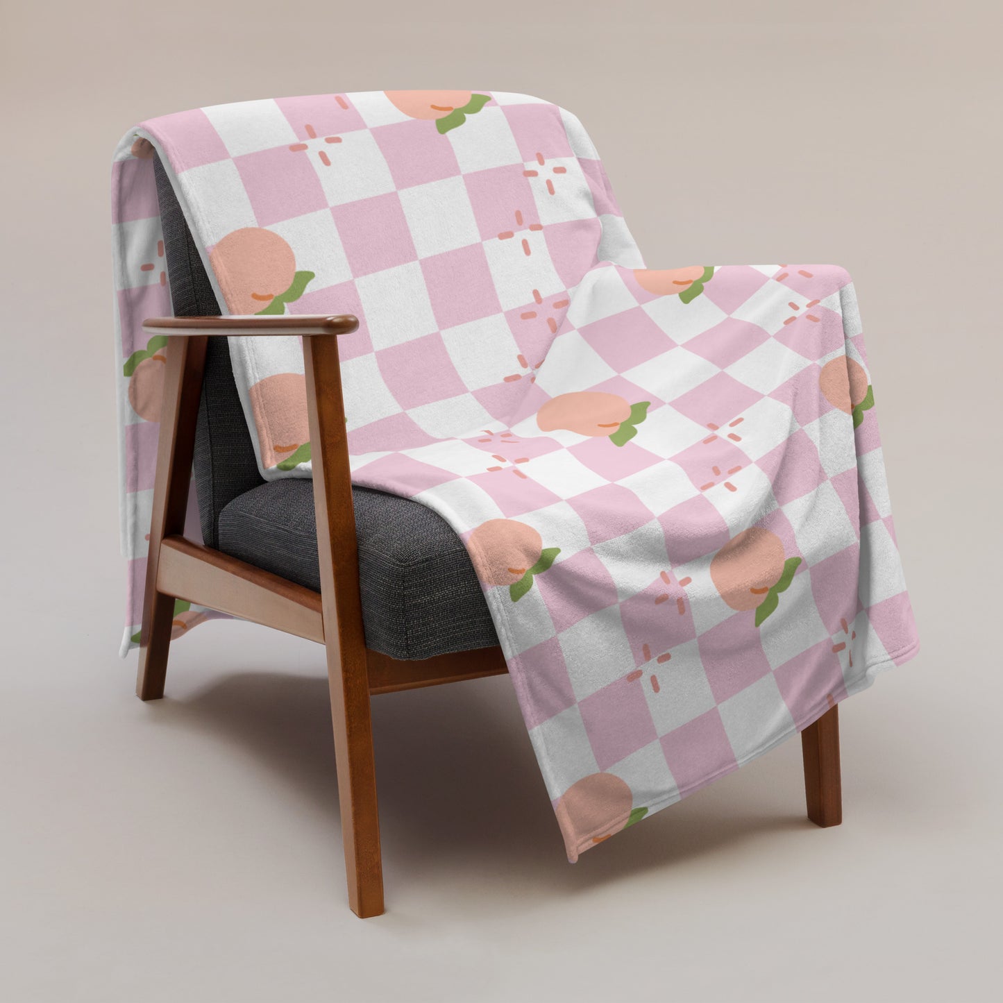 Cute Retro Pink Peach Checker Y2K 90's Plaid Throw Blanket