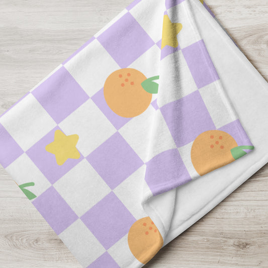 Cute Retro Purple Orange Checker Y2K 90's Plaid Throw Blanket