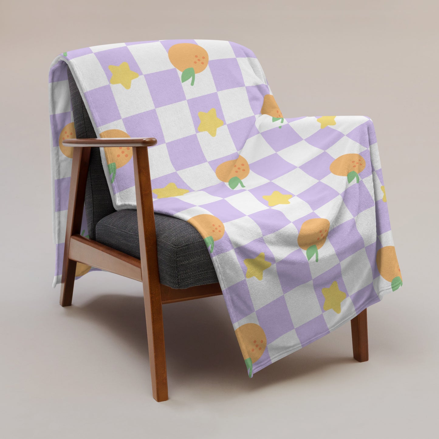 Cute Retro Purple Orange Checker Y2K 90's Plaid Throw Blanket