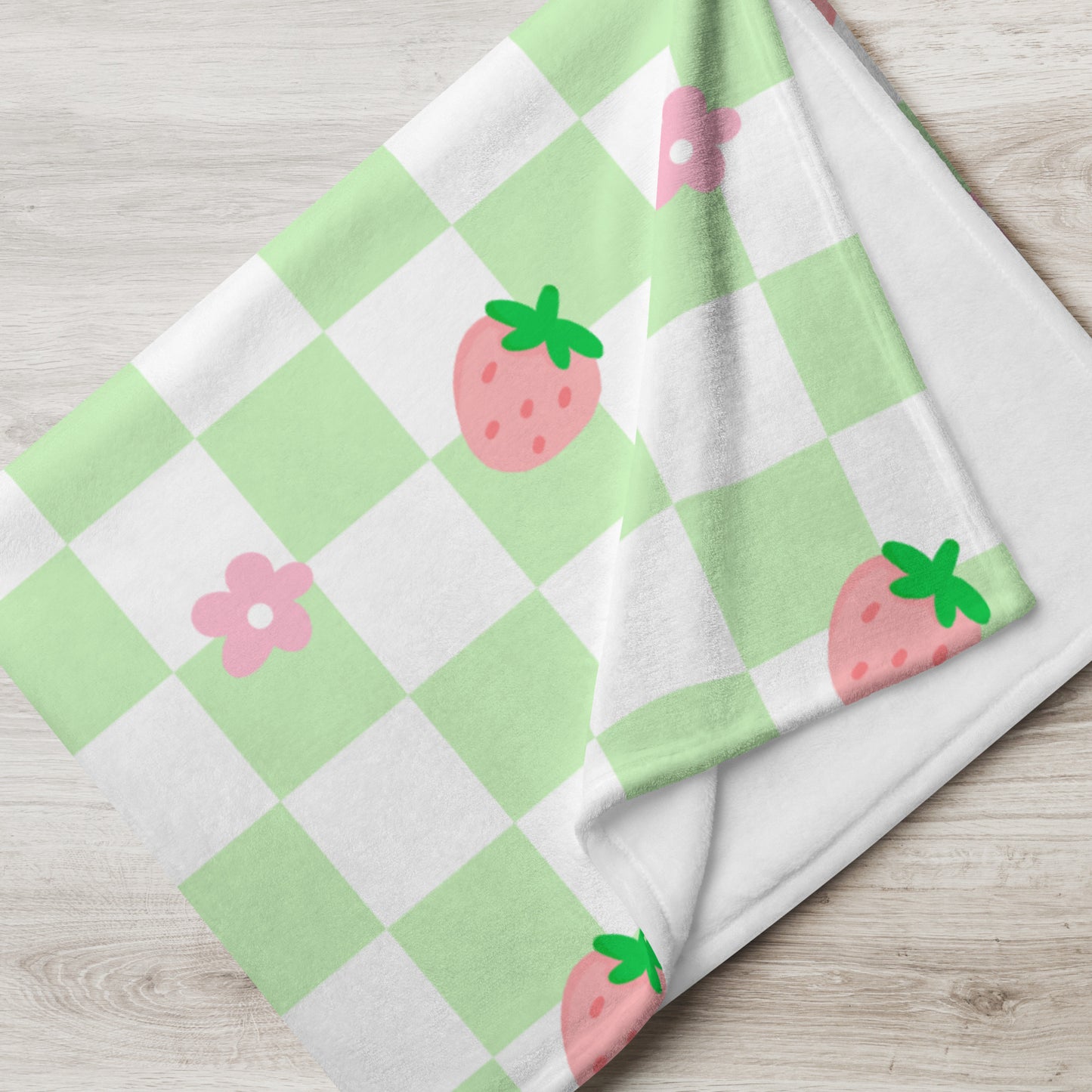 Cute Retro Green Pink Strawberry Checker Y2K 90's Plaid Throw Blanket