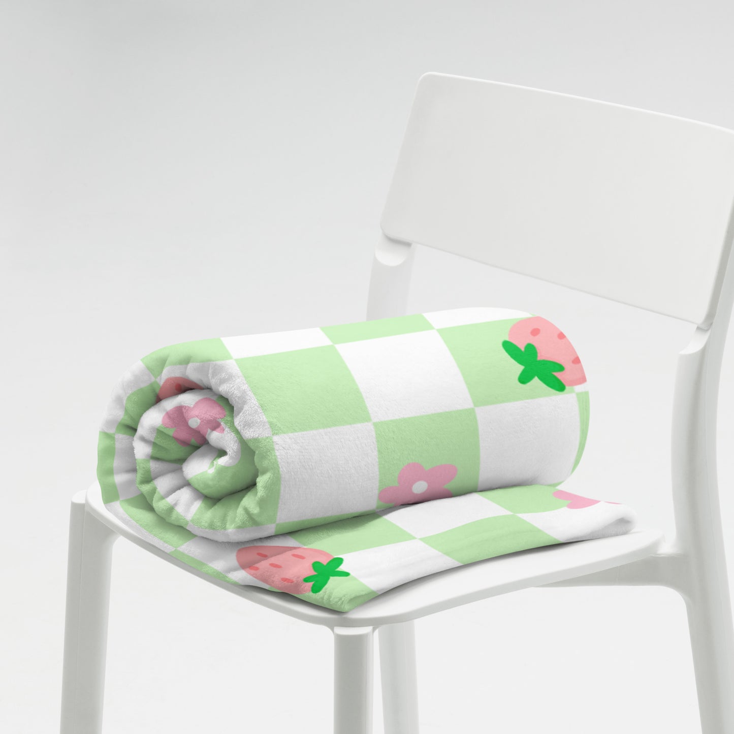 Cute Retro Green Pink Strawberry Checker Y2K 90's Plaid Throw Blanket