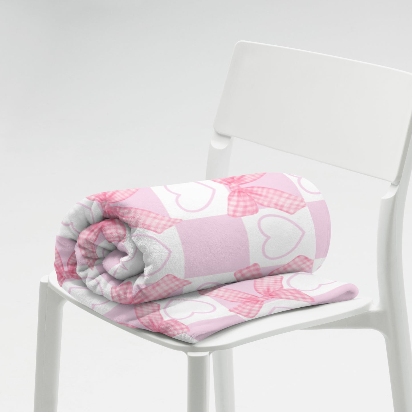 Adorable Kawaii Pink Coquette Bow Hearts Plaid Throw Blanket