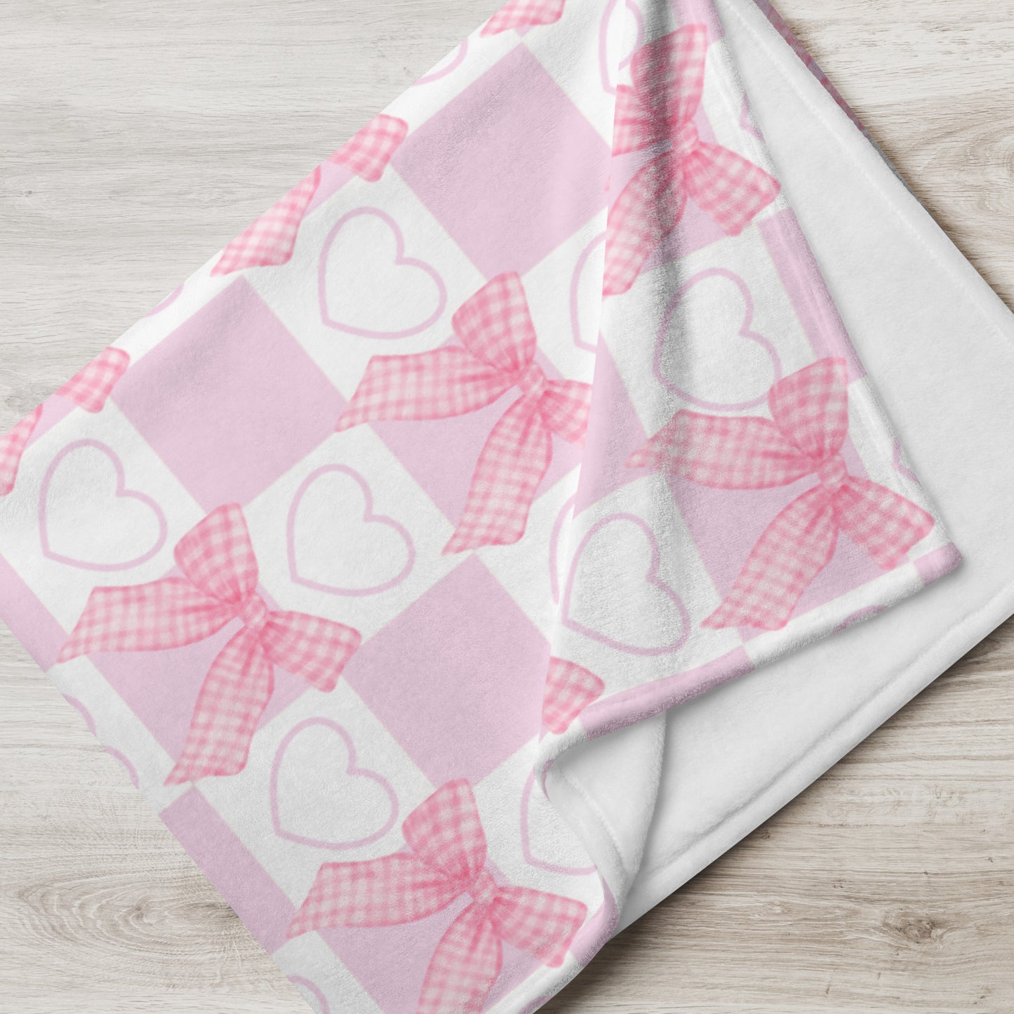 Adorable Kawaii Pink Coquette Bow Hearts Plaid Throw Blanket